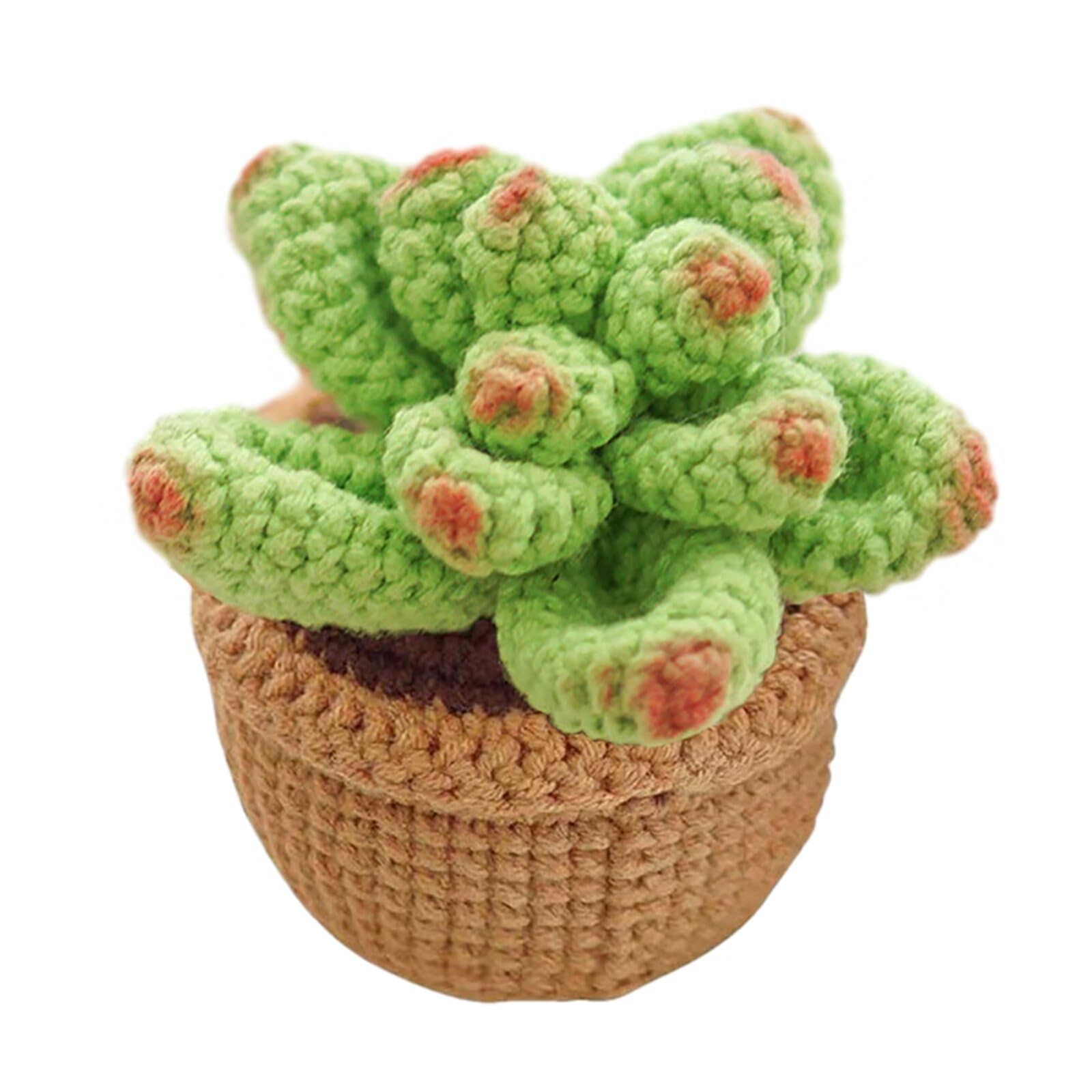 Lovmeety Handmade Knitted Succulent Plants, Fake Green Succulent Plants with Pot Small Crochet Succulent for Home Kitchen Office Table Car Decoration