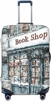 Old Bookshop Christmas Decorated Vintage Elastic Travel Luggage Covers Dustproof Scratch-Resistant Suitcase Protector Fit 22-24 Inch