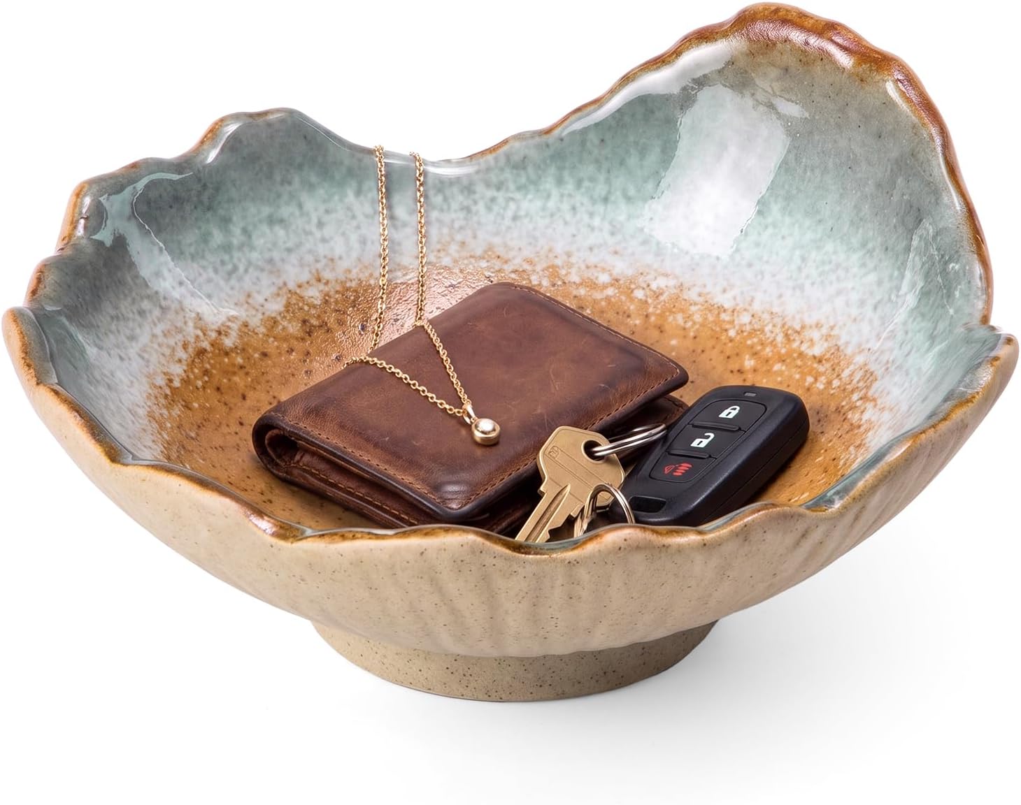 6" Ceramic Decorative Bowl Irregular Rim Key Tray, Amber Brown