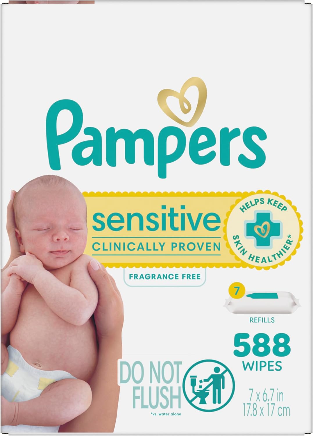 Pampers Baby Wipes Sensitive, Water Based Wipes, Hypoallergenic and Unscented for Babies, 588 Wipes Total (7 Refill Packs)