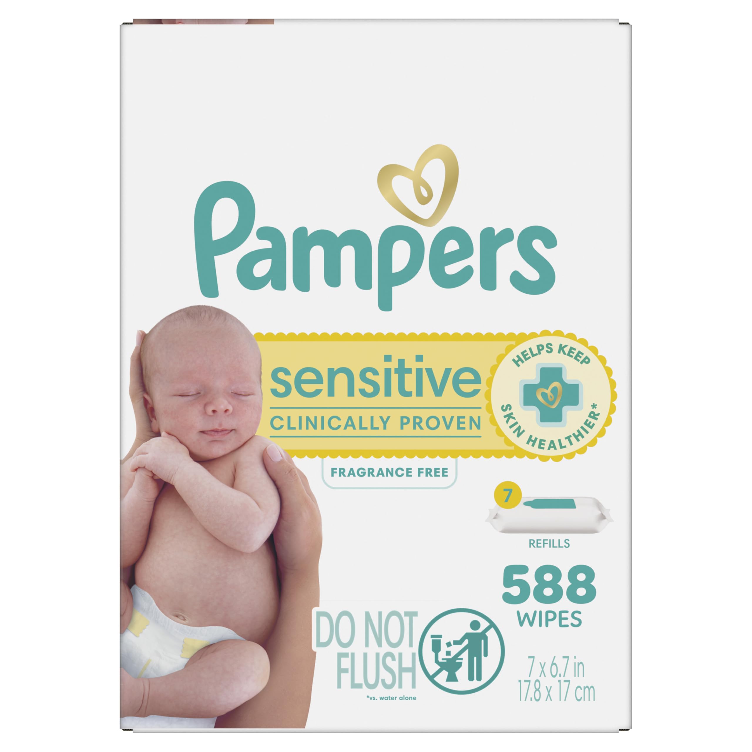 Baby Wipes Sensitive, Water Based Wipes, Hypoallergenic and Unscented for Babies, 588 Wipes Total (7 Refill Packs)