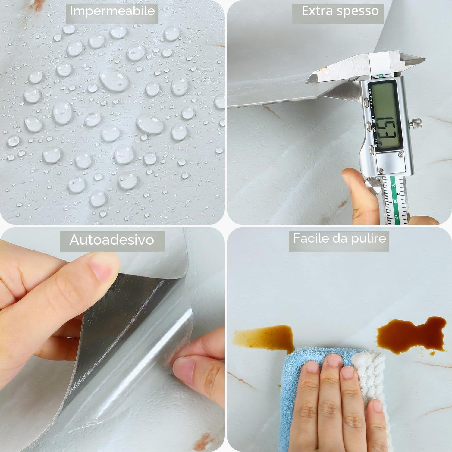 VEELIKE Pavimento PVC Adesivo Effetto Marmo Grigio Nebbioso Piastrelle Adesive Cucina Marmo Bianco Oro Piastrelle Adesive Pavimento Bagno Impermeabile Camera da Letto Soggiorno 30cm x 30cm 12 Pezzi