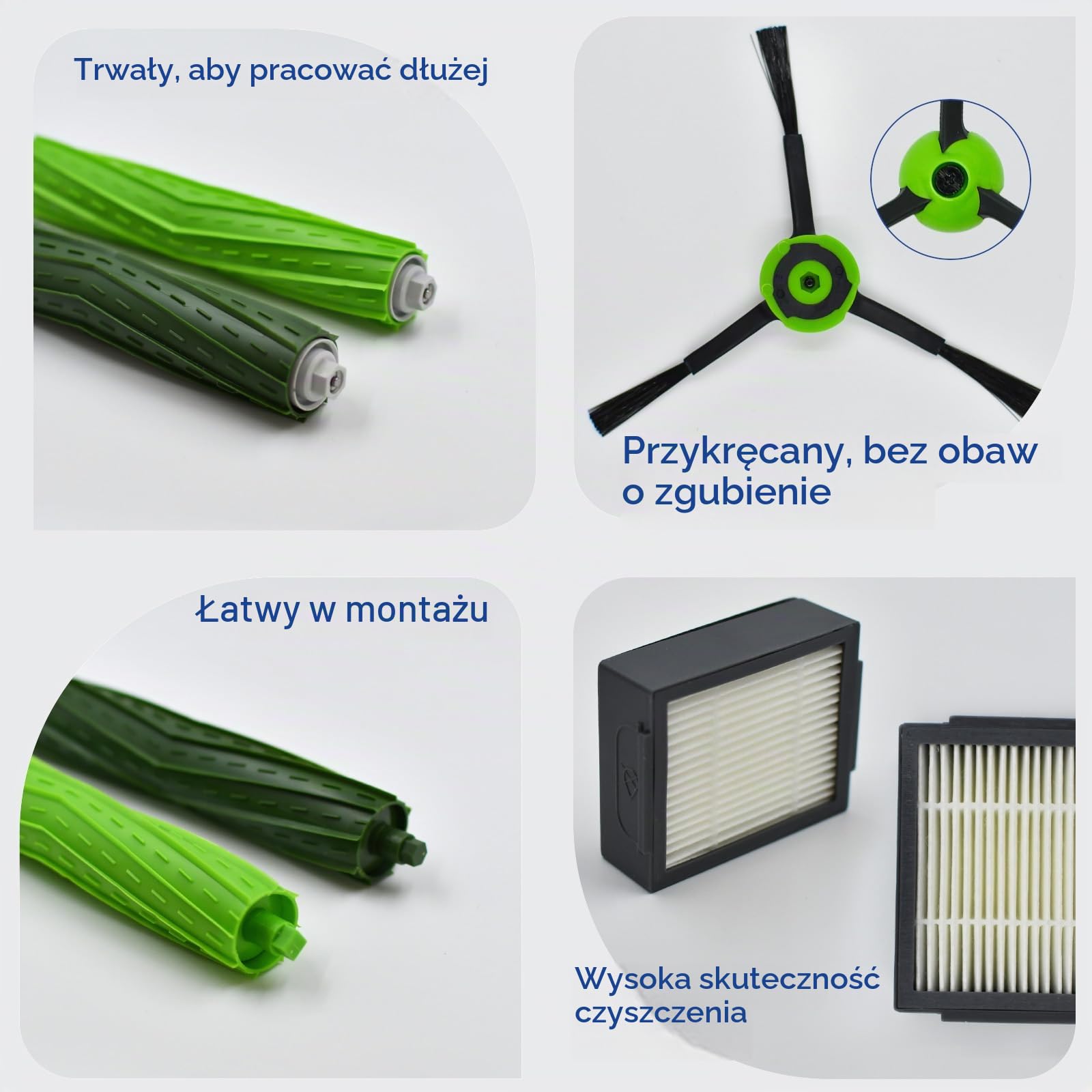 Części zamienne akcesoria do iRobot Roomba seria J J5 J5+ J6 J6+ J7 J7+ J8 J8+ J9 J9+ robot odkurzacz, 1 szczotka główna, 5 czarnych szczotek bocznych, 5 filtrów, 1 przednie koło skrętne