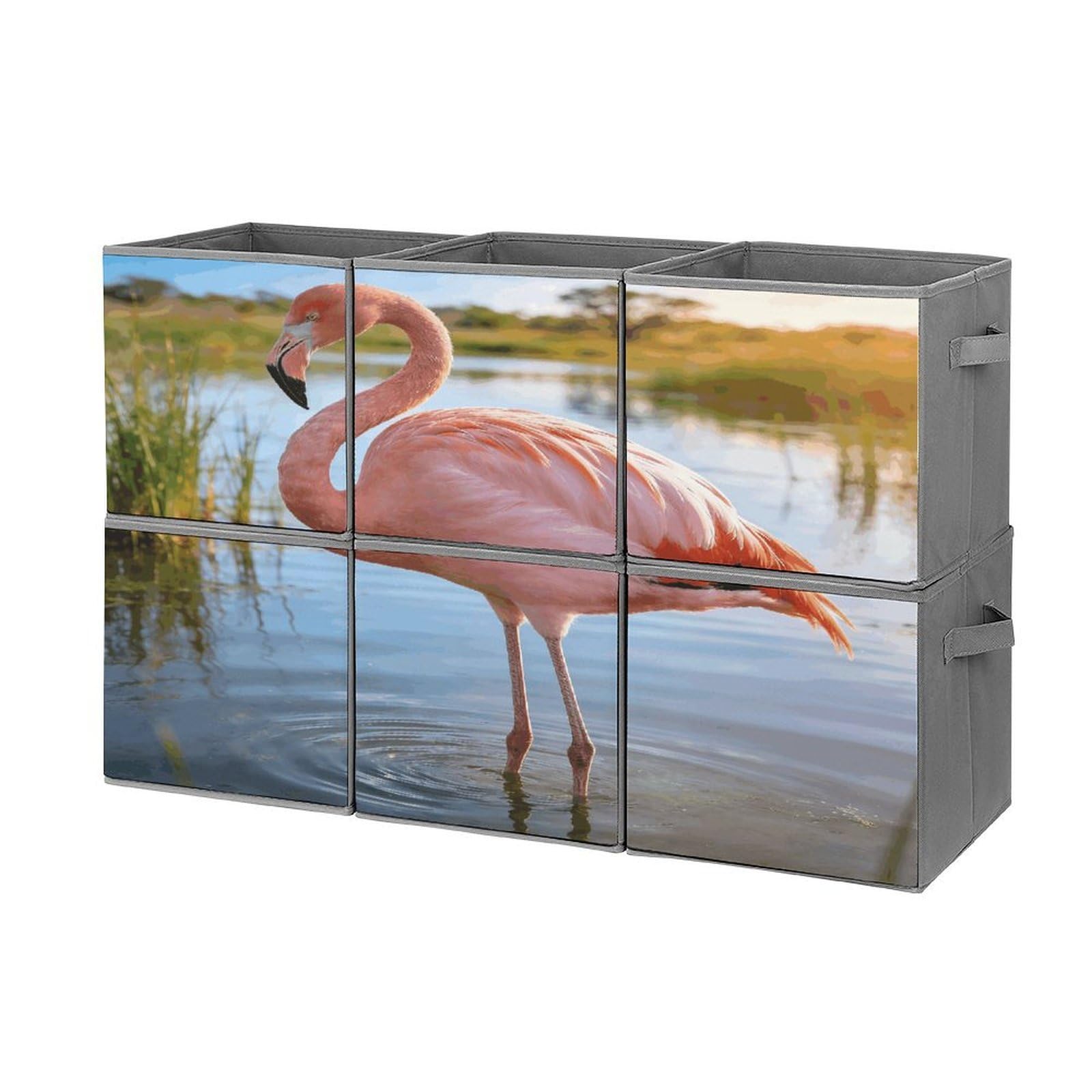 Fodpand Style Elegant Flamingo With National Flag Cube Bins With Double Handles,Set Of 6 Cube Organizer, Stackable And Foldable Storage Bins For Organization, Closet, Shelves, Offices