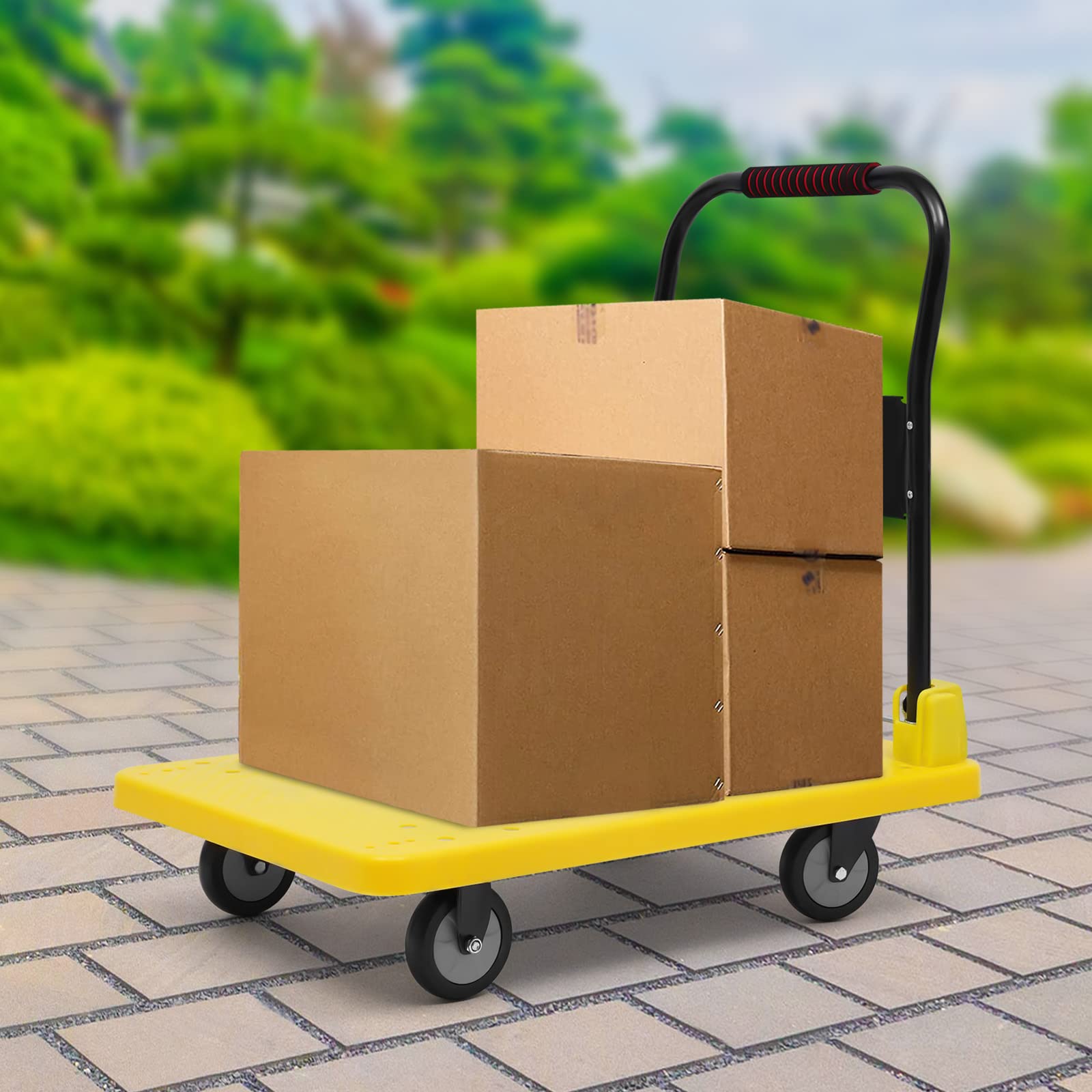 OUKANING Składany wózek transportowy, nośność 400 kg, cichy, 4 kółka TPR, składany wózek ręczny bez montażu, wózek ręczny do dużych obciążeń, z ergonomicznym uchwytem, wózek magazynowy do