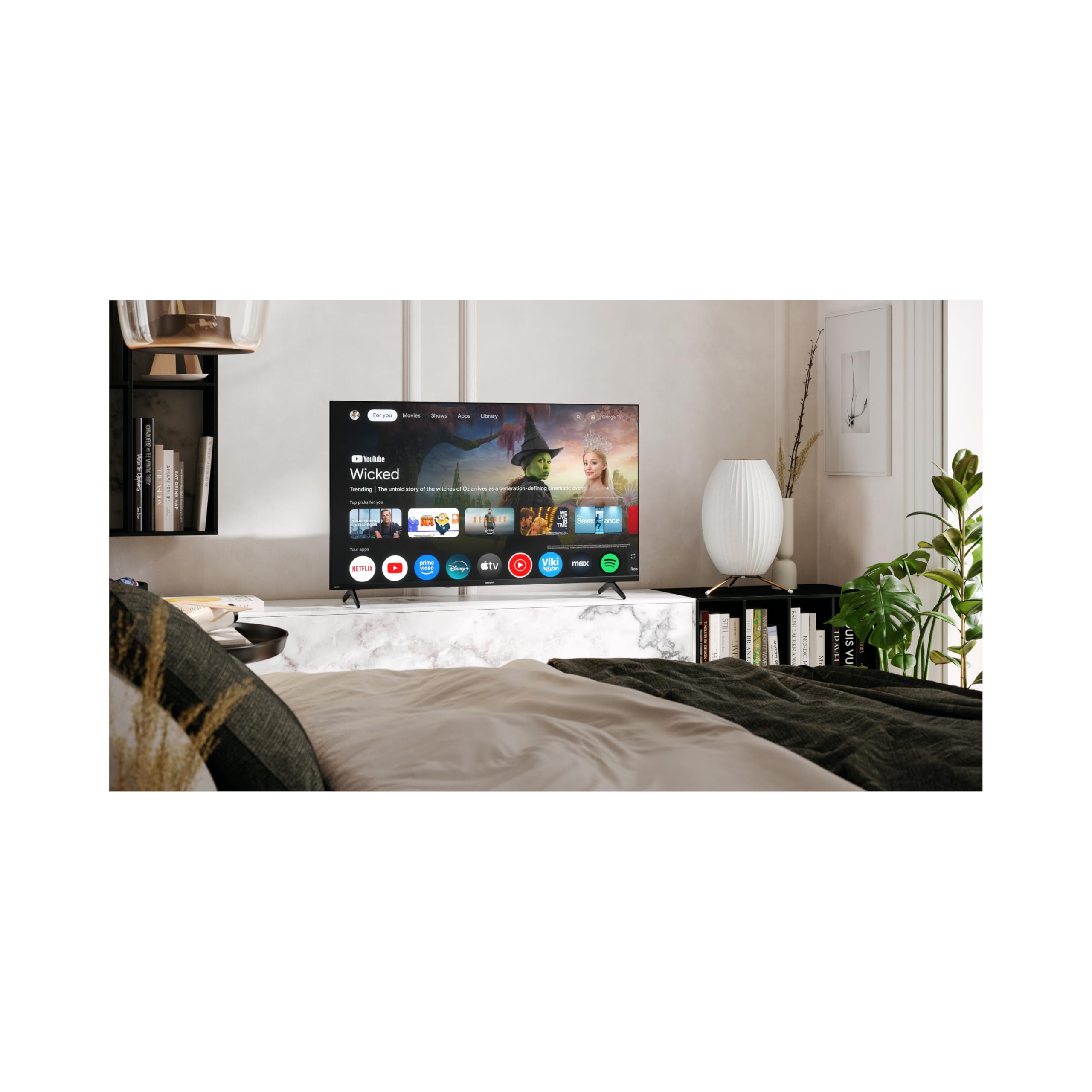SHARP 40HF3265E - 40 Zoll QLED Full HD Smart TV, Google TV Fernseher mit Triple Tuner DVB-T2/C/S2, HDR10, Google Assistant Sprachsteuerung, Bluetooth, WLAN, Frameless Design (101 cm)