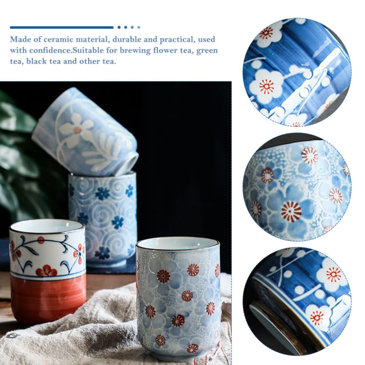 Homoyoyo 2 Tazas de Té Japonesas de Cerámica para Preparar Té Diseño Único y Acabado Suave, Paquete de 2 Piezas Ideales Hogar y Oficina