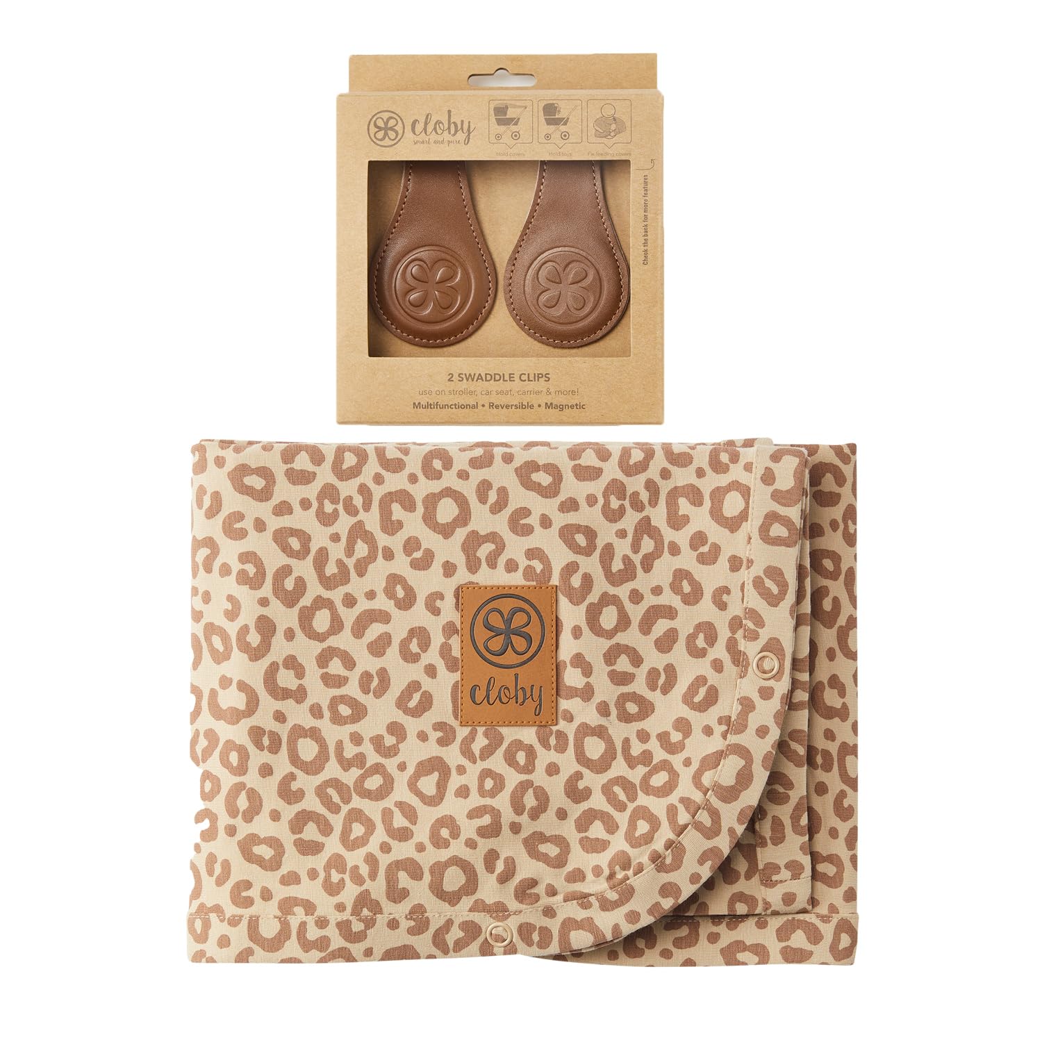 Cloby CBY-SET-LPB-BR Set UV-Schutz-Decke Leopard braun und magnetische Clips braun