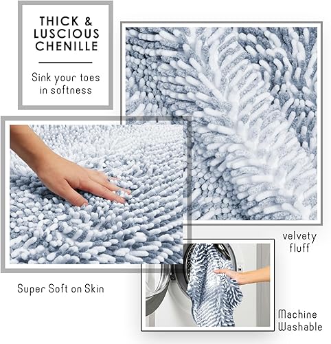 Miniatura 4 de Hearth & Harbor Tapetes de baño de felpilla, lavables a máquina, goma antideslizante, secado rápido, 17 x 24 + 20 x 32 pulgadas, color azul degradado