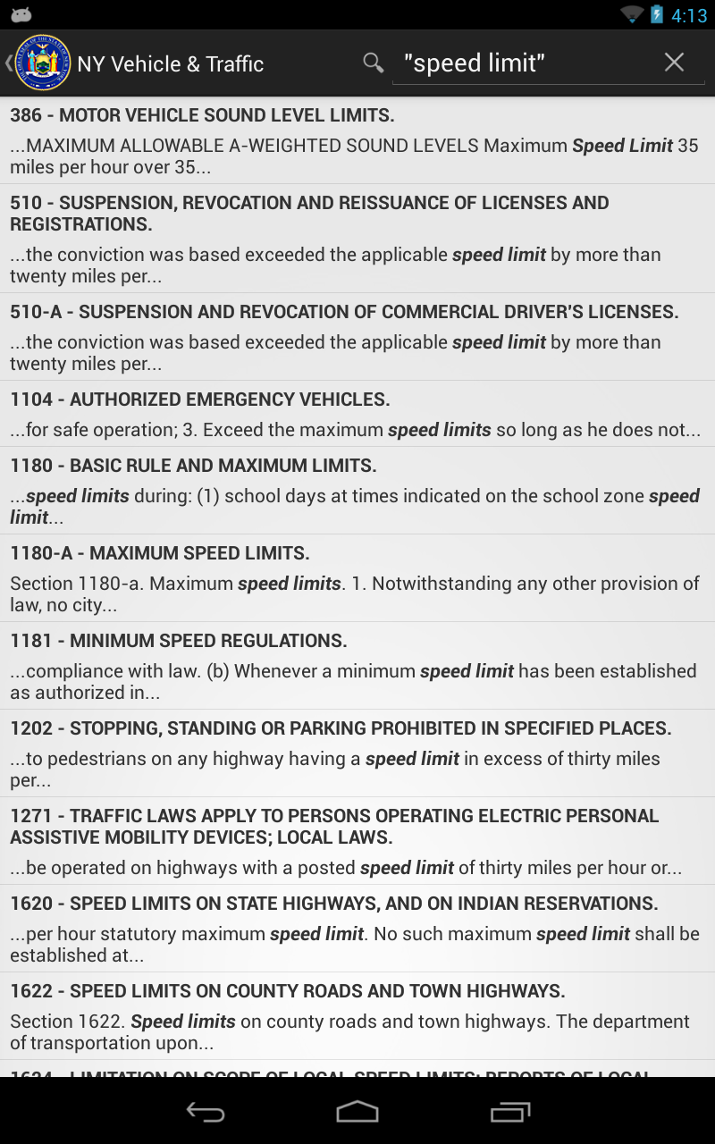 2015 NY Vehicle and Traffic Law (VTL) App on Amazon Appstore