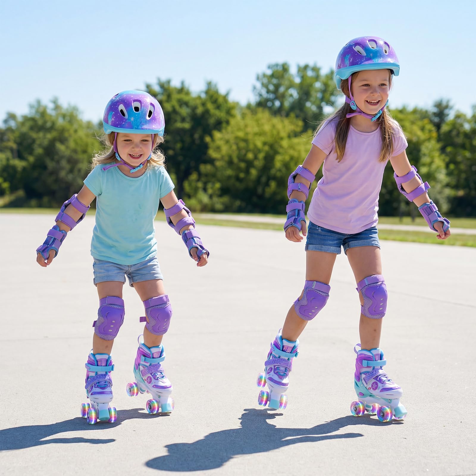 COSTWAY Rollschuhe Kinder 4 Größen verstellbar, Quad Skates mit leuchtenden LED Rädern, Kinderrollschuhe, Roller Skates Drinnen & Draußen für Jungen, Mädchen & Anfänger ab 5 Jahren