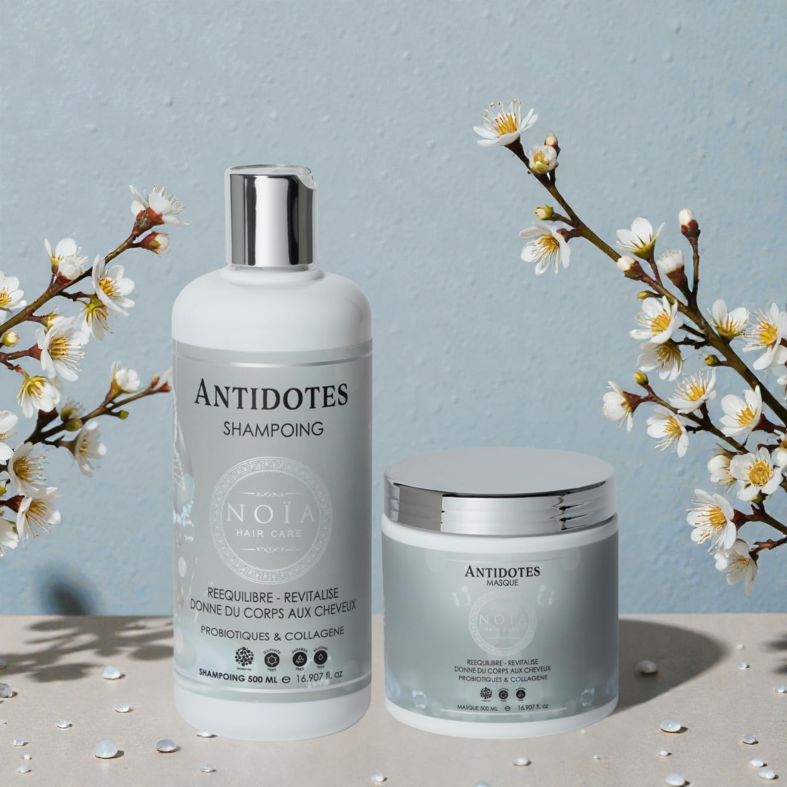 NOÏA HAIR Duo Shampoing & Masque Antidotes Probiotiques & Collagène 500 ml – Routine Capillaire Réparatrice, Hydratante & Anti-Casse – Cheveux Sensibilisés et Déséquilibrés