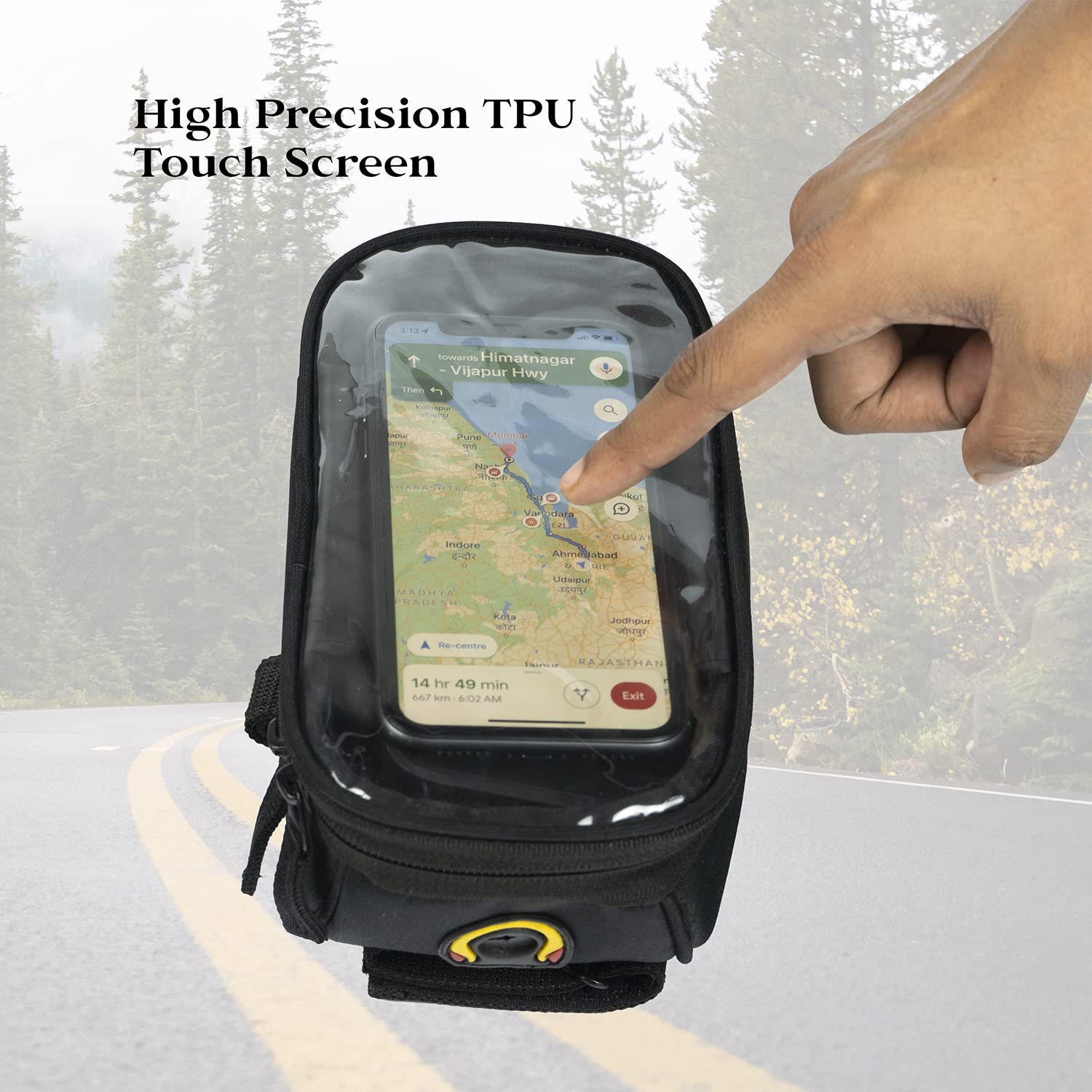 Yumin Polyester Bicycle Front Frame Tube Bag Pouch with Water Resistant Cycle Mobile Holder Bag with Touch Screen Up to 8 inch Phone Reflective Visor -Black 2