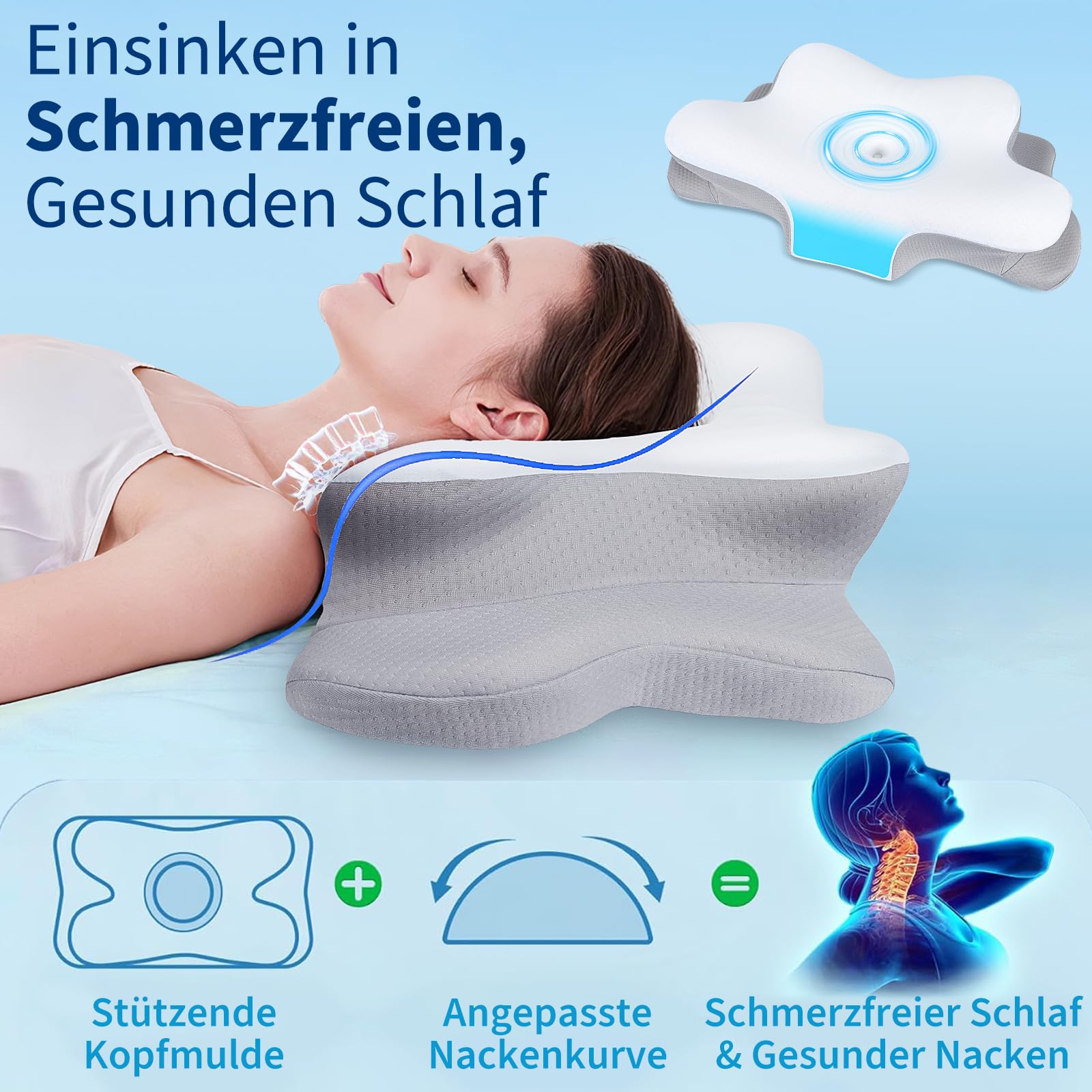 Cuscino per il dolore al collo – Cuscino ortopedico in memory foam, ergonomico e regolabile in altezza – Cuscino per libri per dormire sul lato, sulla schiena e sull'addome – con rivestimento
