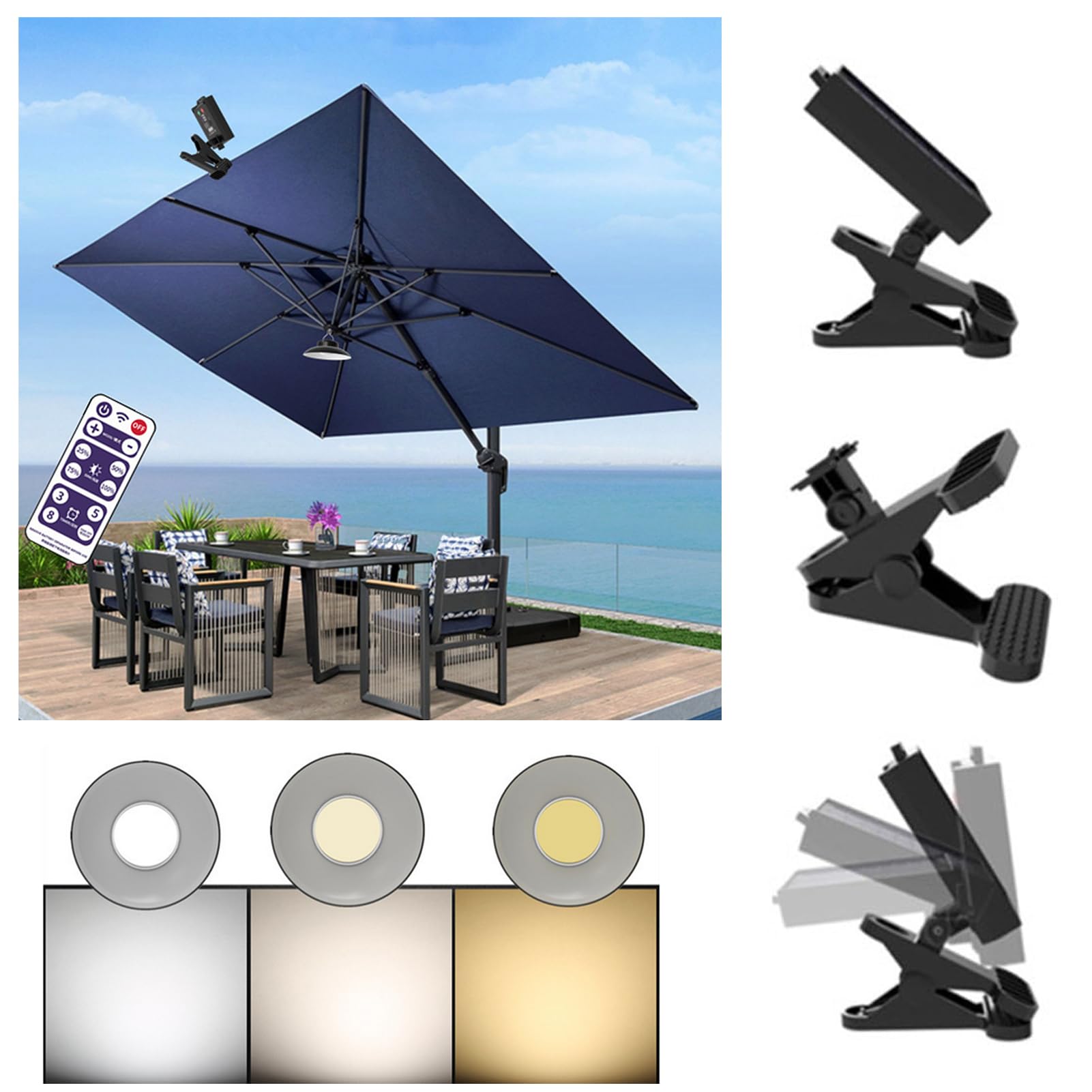 Luces de Sombrilla para Patio, Iluminación USB con Control Remoto, Luz LED para Patio, Luces de Sombrilla para Tienda de Campaña Al Aire Libre con Energía Solar para Patio,