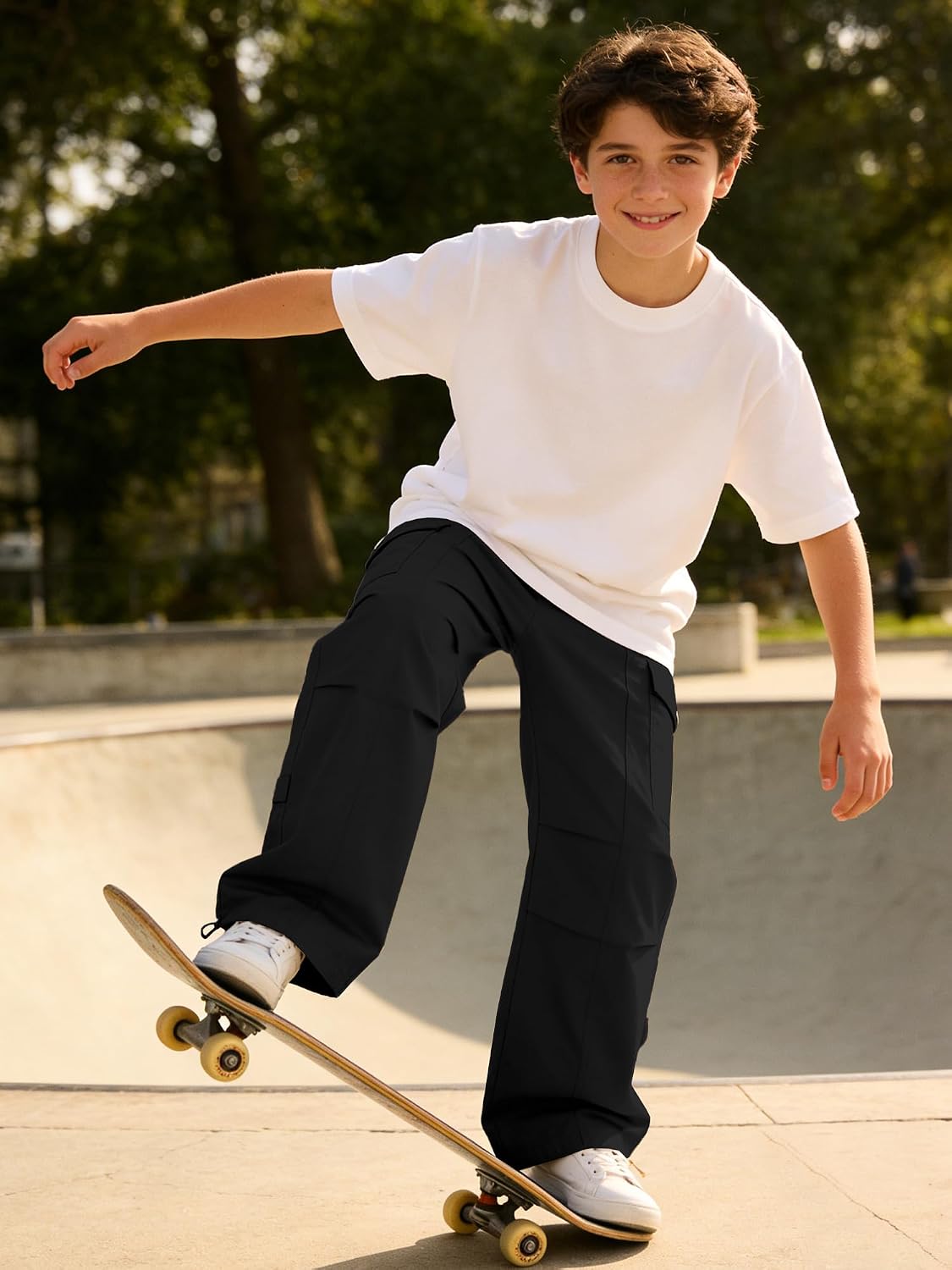 SANGTREE Boy's Drawstring Waist Pleated Front Baggy Cargo Pants, 4-14 Years