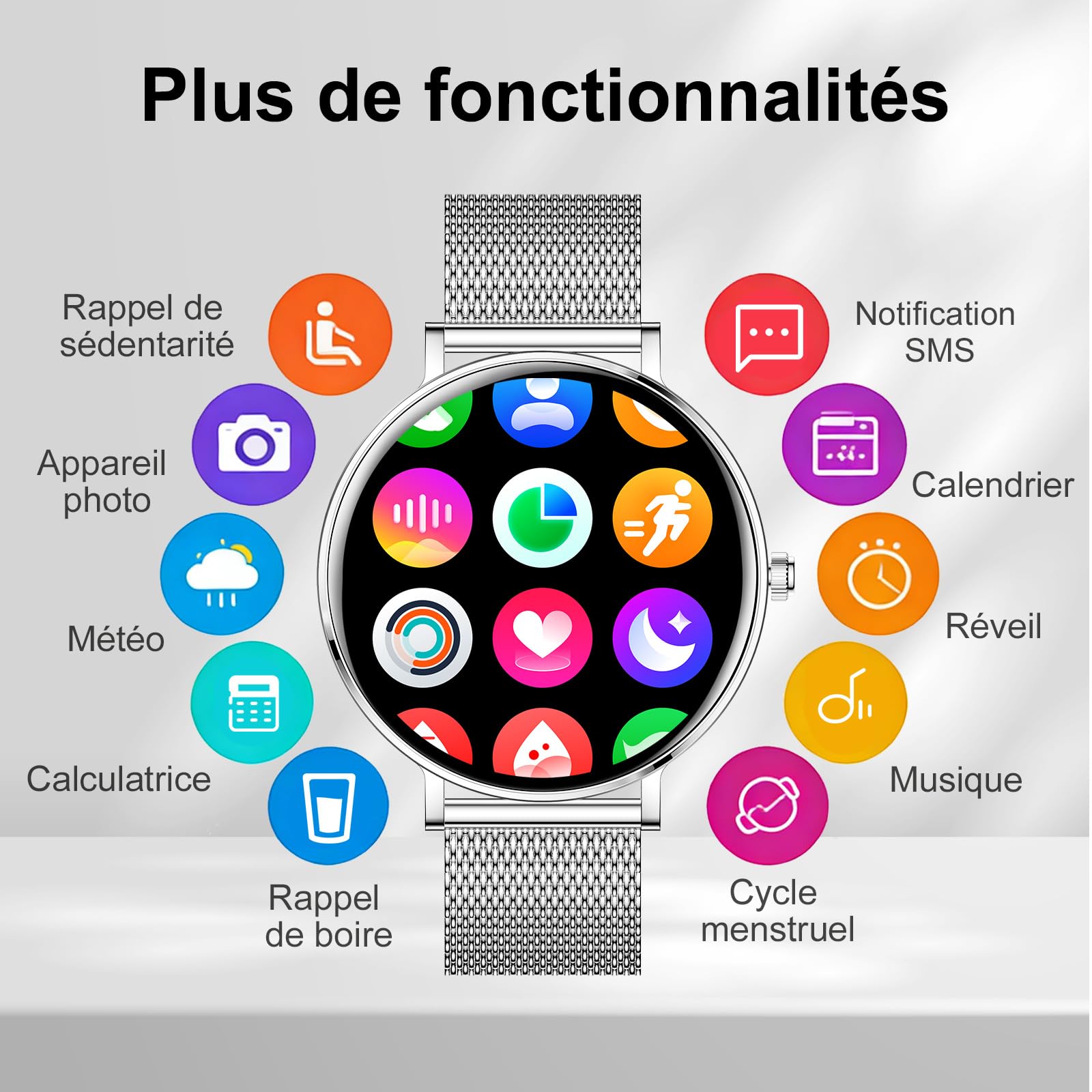 Montre Connectée Homme Femme Unisexe 2026 AMOLED 1,32" Notif App ÉTanche Bluetooth Santé Health Tracking Sport Slim Ultra-Thin Petite Ronde Android iOS (Argenté)