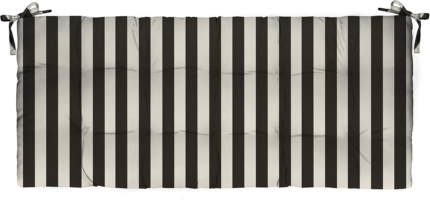 RSH Décor Indoor Outdoor Tufted Patio Bench Loveseat Settee Swing Glider Cushion Pillow Water Resistant Pad 44 x 18 (Black & White Cabana Stripe)
