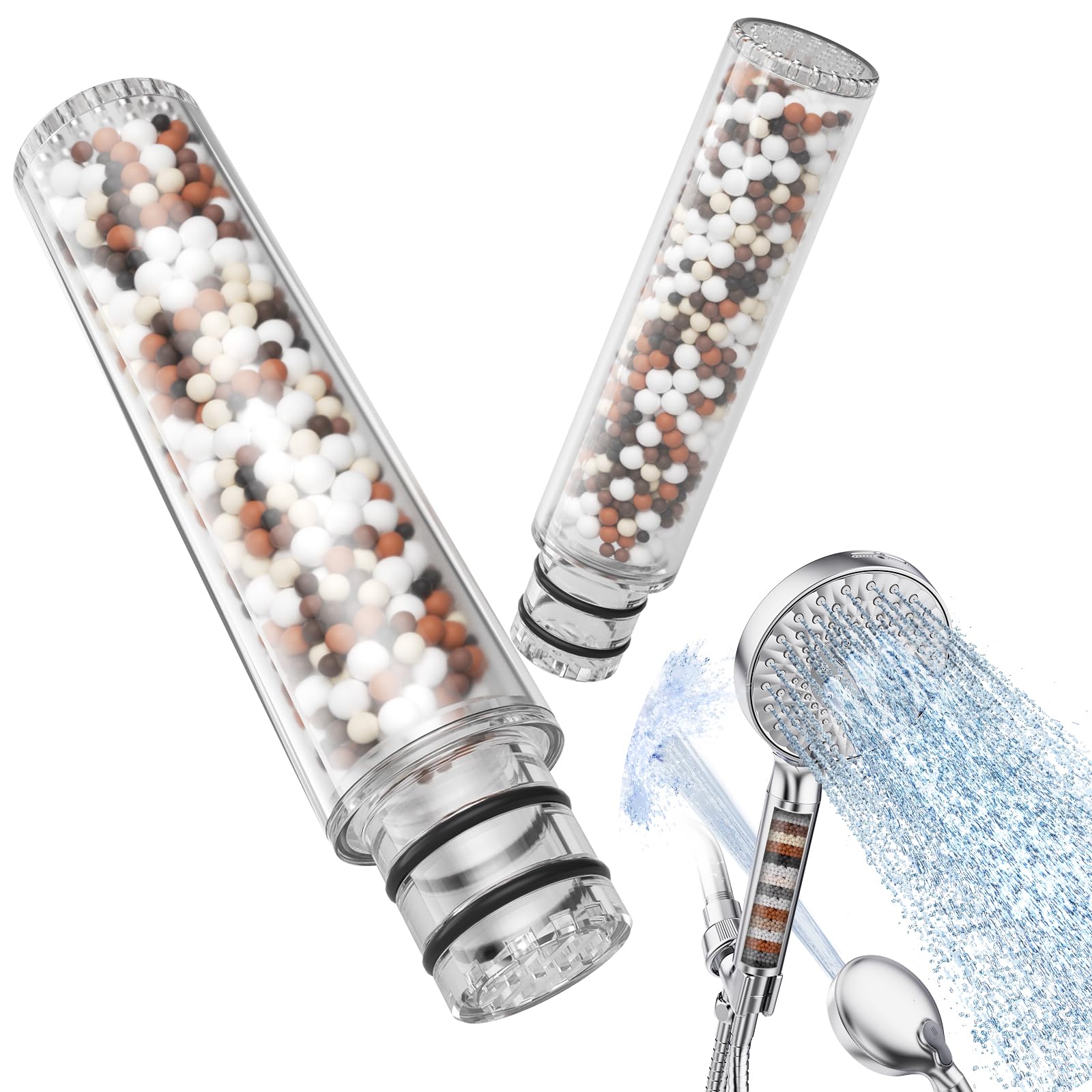 SR SUN RISE Filter und Duschkopf Kombination Duschfilter für Handbrause Duschfilterkartusch für Filter-Duschköpfe Gegen Kalk, Hartes Wasser, Restchlor, Schwermetalle und Bakterien