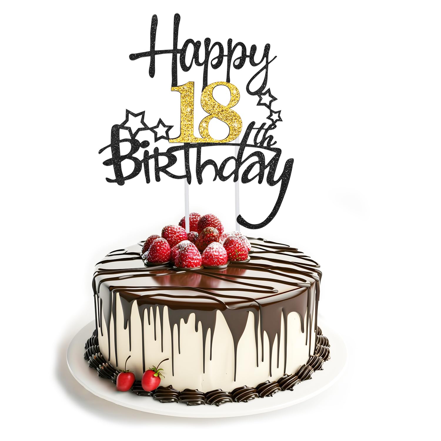 FONHREW Happy Birthday Rose Gold Tortendeko Sterne Cake Topper Geburtstag Tortendeko Geburtstag Kuchen Deko für Junge Mädchen Party Dekoration (Schwarz 18)