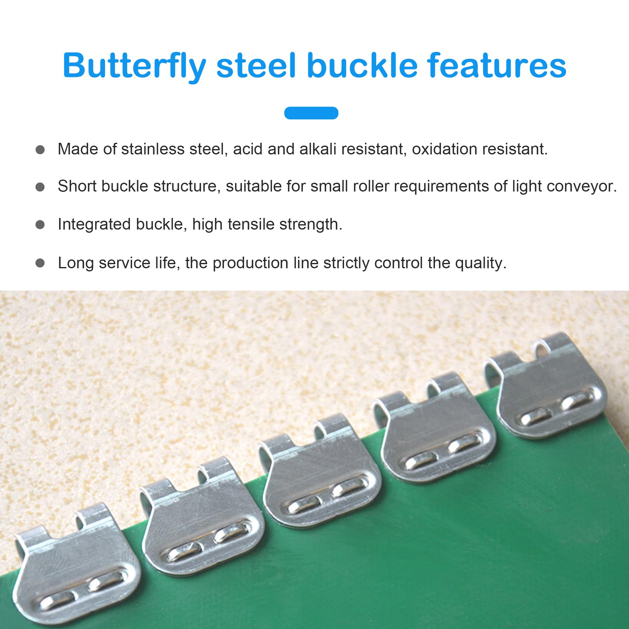Agrafes pour bande transporteuse 600 mm en acier inoxydable, attache et jonction de convoyeur pour bandes légères 1,6 à 3,2 mm, fixation rapide industrielle, 4 pièces avec axes d’assemblage
