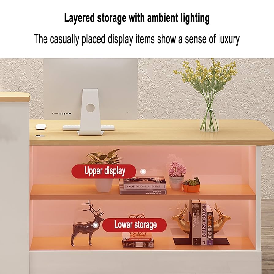 LED照明付き受付カウンター スタイリッシュ シック オシャレ 丸み LEDライト 受付カウンター