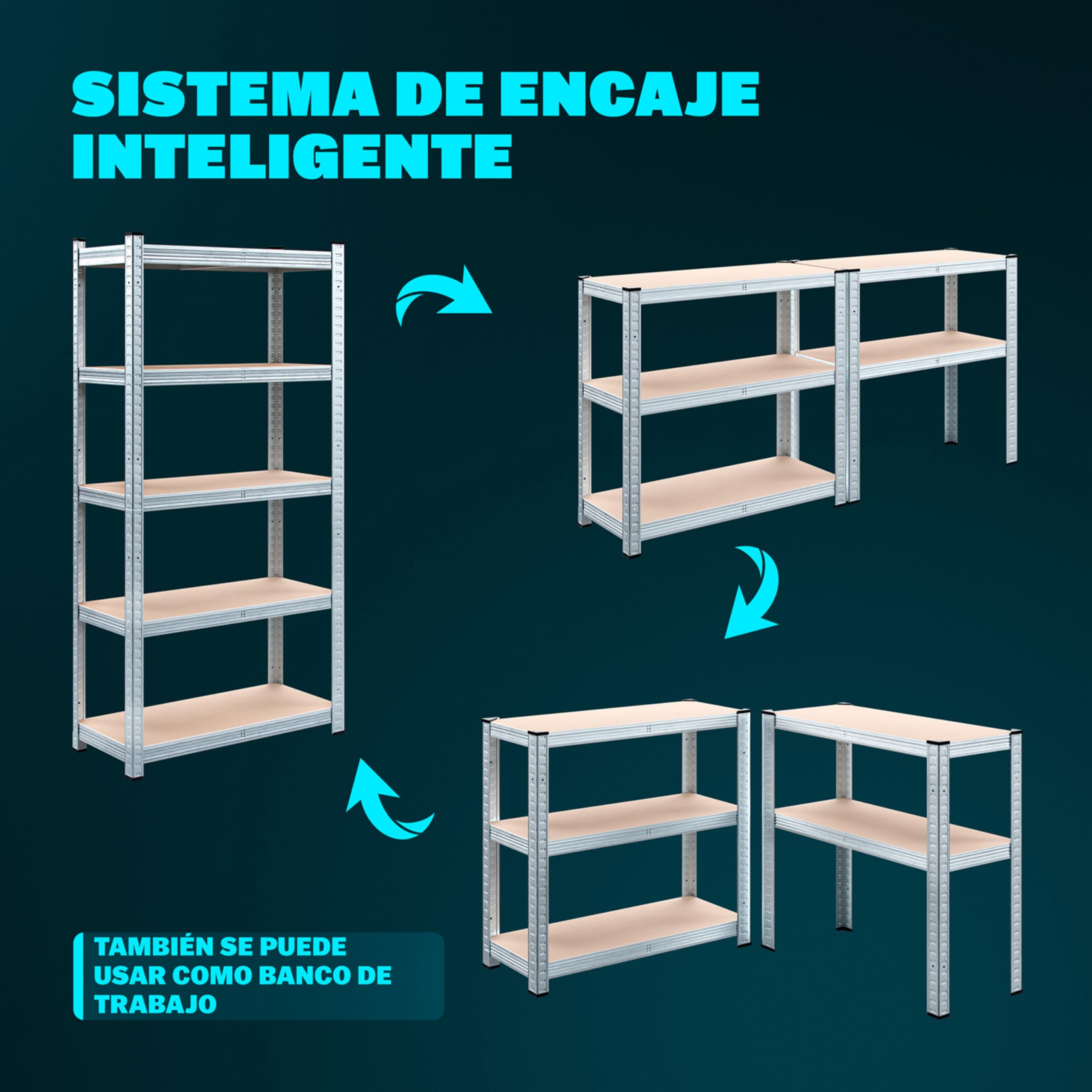 Monzana® Estantería Almacenaje Metálica 180x90x60cm 875kg Estanterías Trastero Cocina Modular para Cargas Pesadas 5 Baldas MDF Taller Garaje Plata