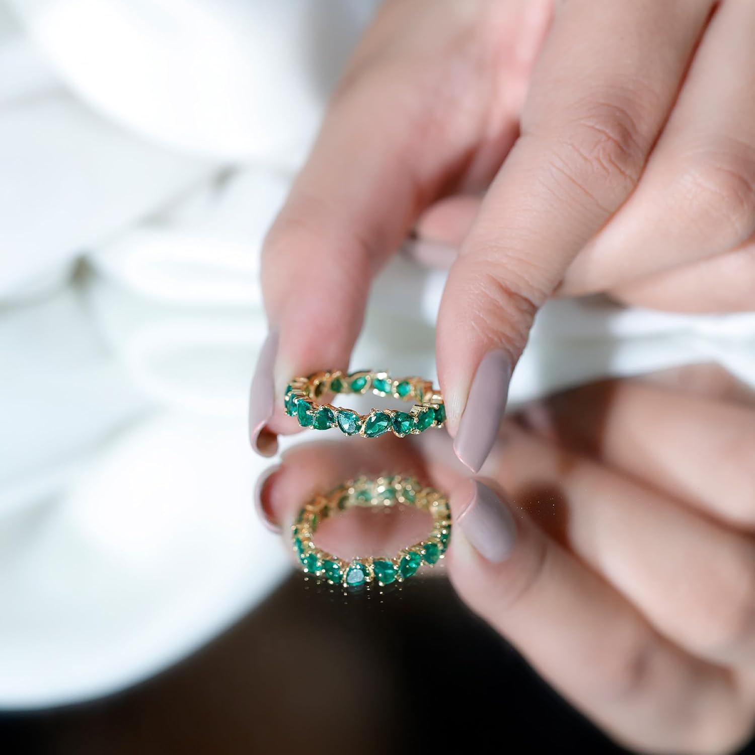 Certified Lab Grown Emerald Wedding Band, AAAA Quality, Green Emerald Eternity Ring For Women - Ready To Gift