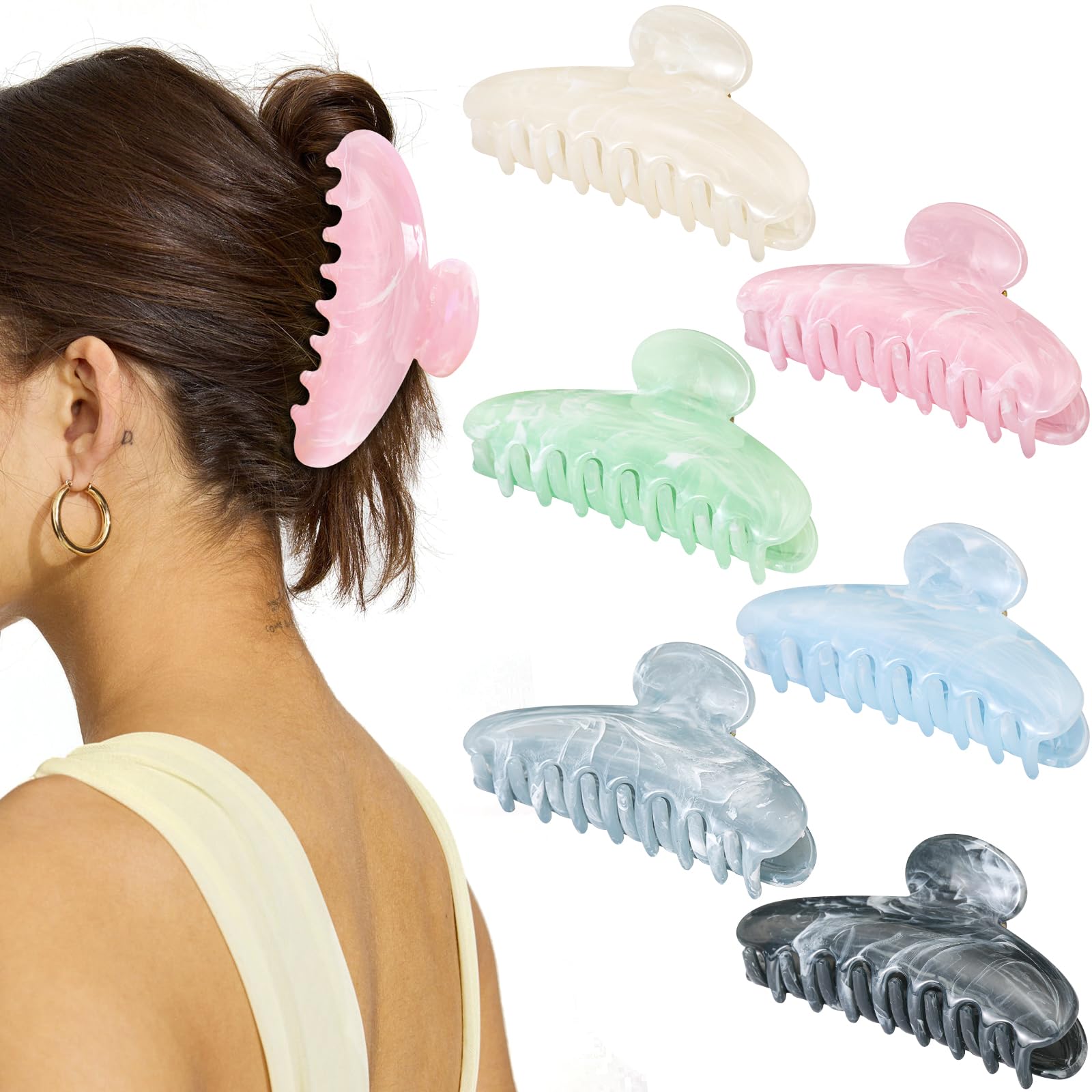 6 Pack Hair Claw Clips for Women - Large Non-Slip Claws for Thick Thin Hair, Cute Hair Barrettes Elegant & Durable, Fashion Hair Accessories Stylish