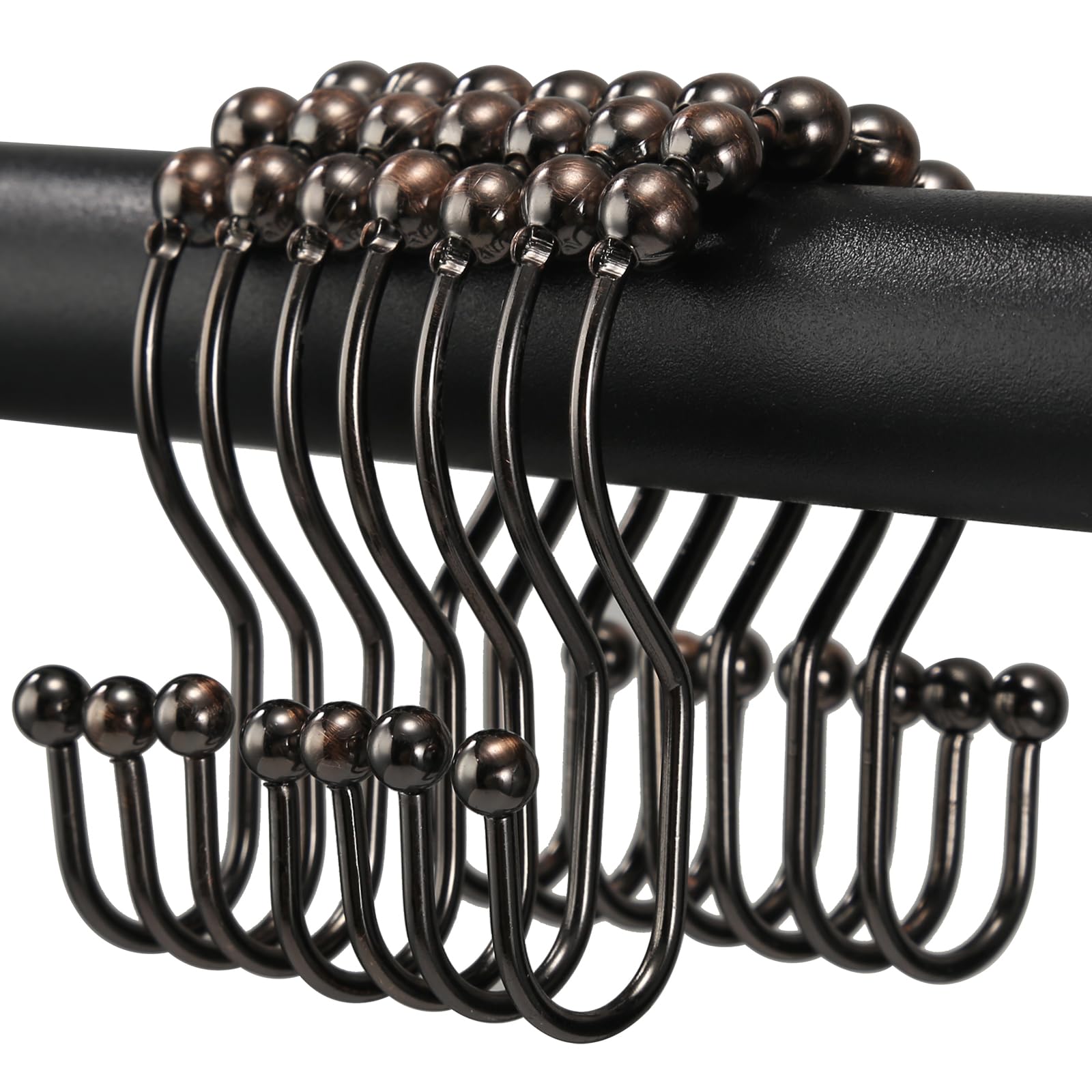 OEH – Lot de 12 crochets de rideau de douche en bronze antirouille, anneaux de rideau de douche en métal antirouille, doubles crochets pour rideau de douche, bronze