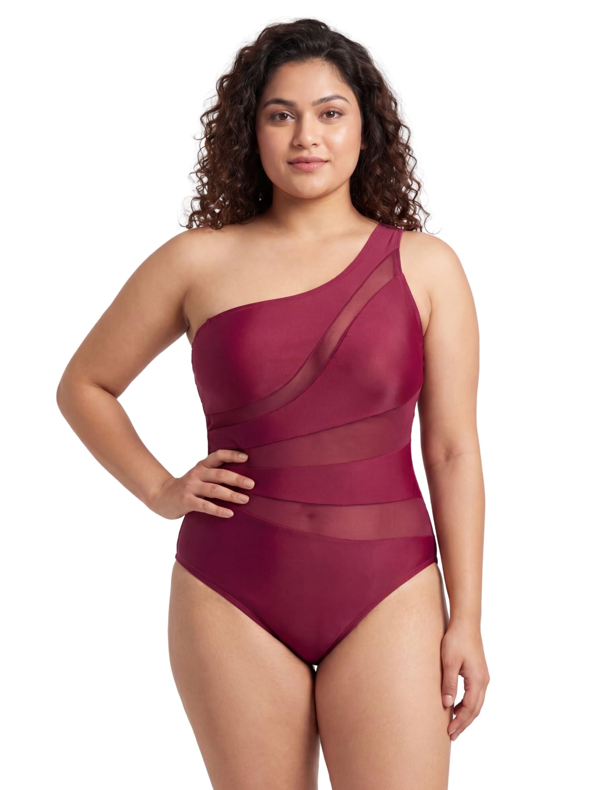 soie Women's Mesh Panelled One-Shoulder Removable Cups Monokini Swimsuit-picture-26