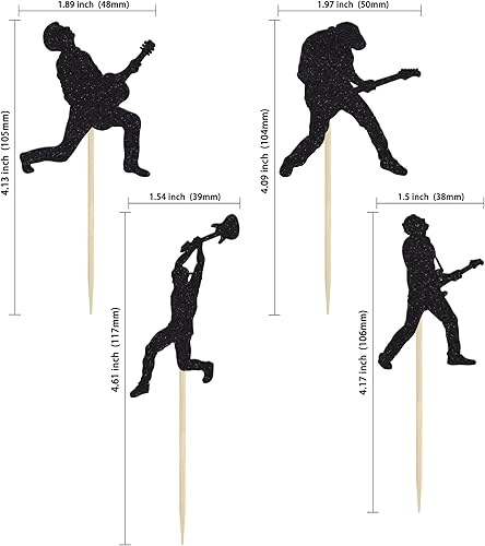 Miniatura 2 de Gyufise 24 piezas de decoración para cupcakes de banda de rock, purpurina negra, temática de música pop, decoración de pastel de música para