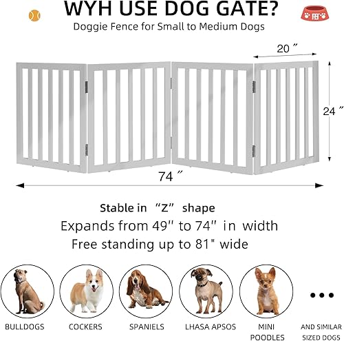 Miniatura 6 de Puerta plegable independiente para perros para casa, puerta de madera extra ancha para cachorros, escaleras para perros, puertas altas para