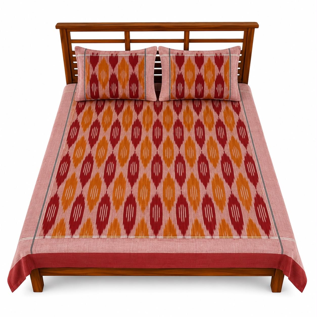 Pochampally Ikkat | Hand Woven 100% Cotton Double Cot Bedsheet | 2 Pillow Covers | Traditional Double Bedsheet-image-17