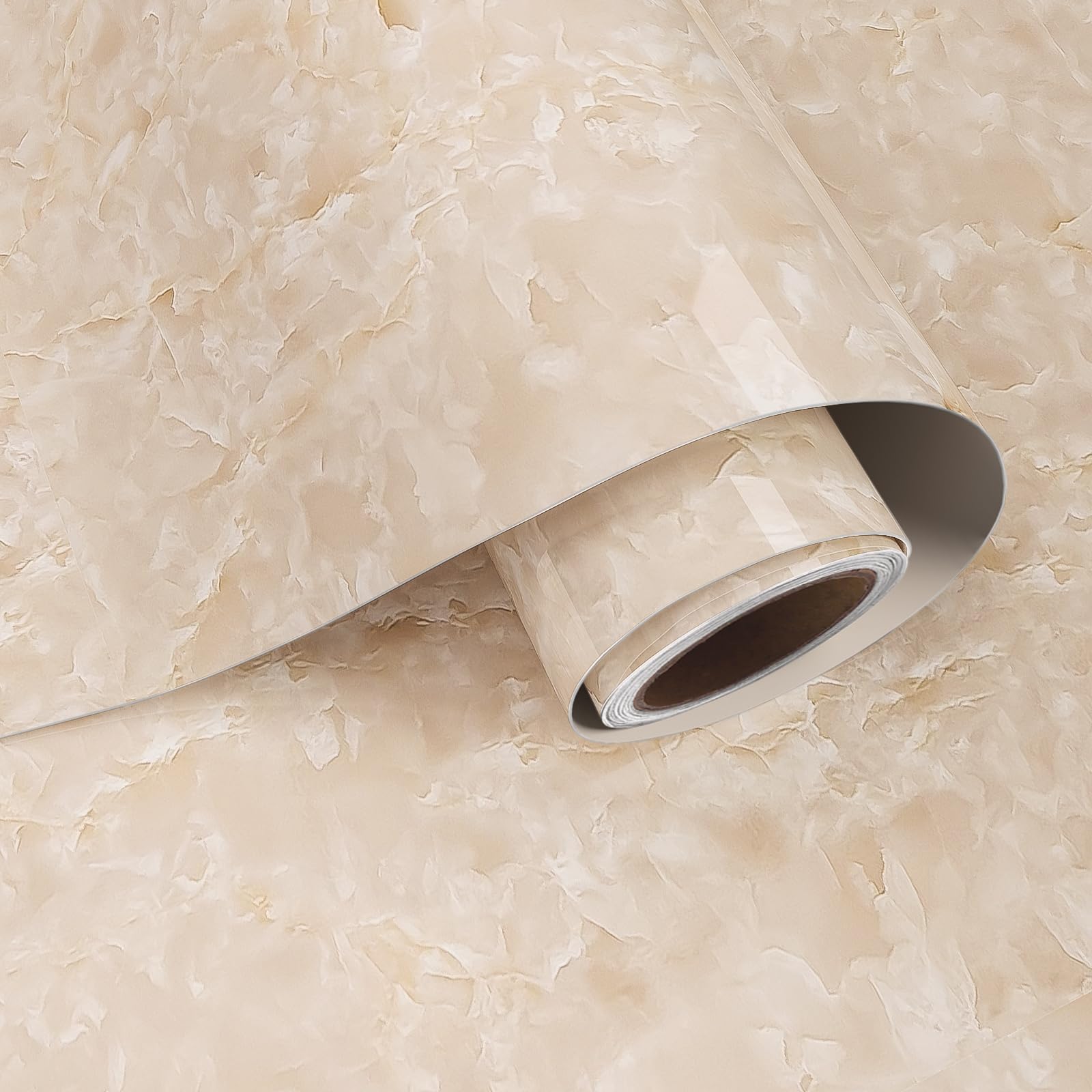 VaryPaper Glossy Beige Marble Wallpaper Kitchen Worktop Covering 40x200cm