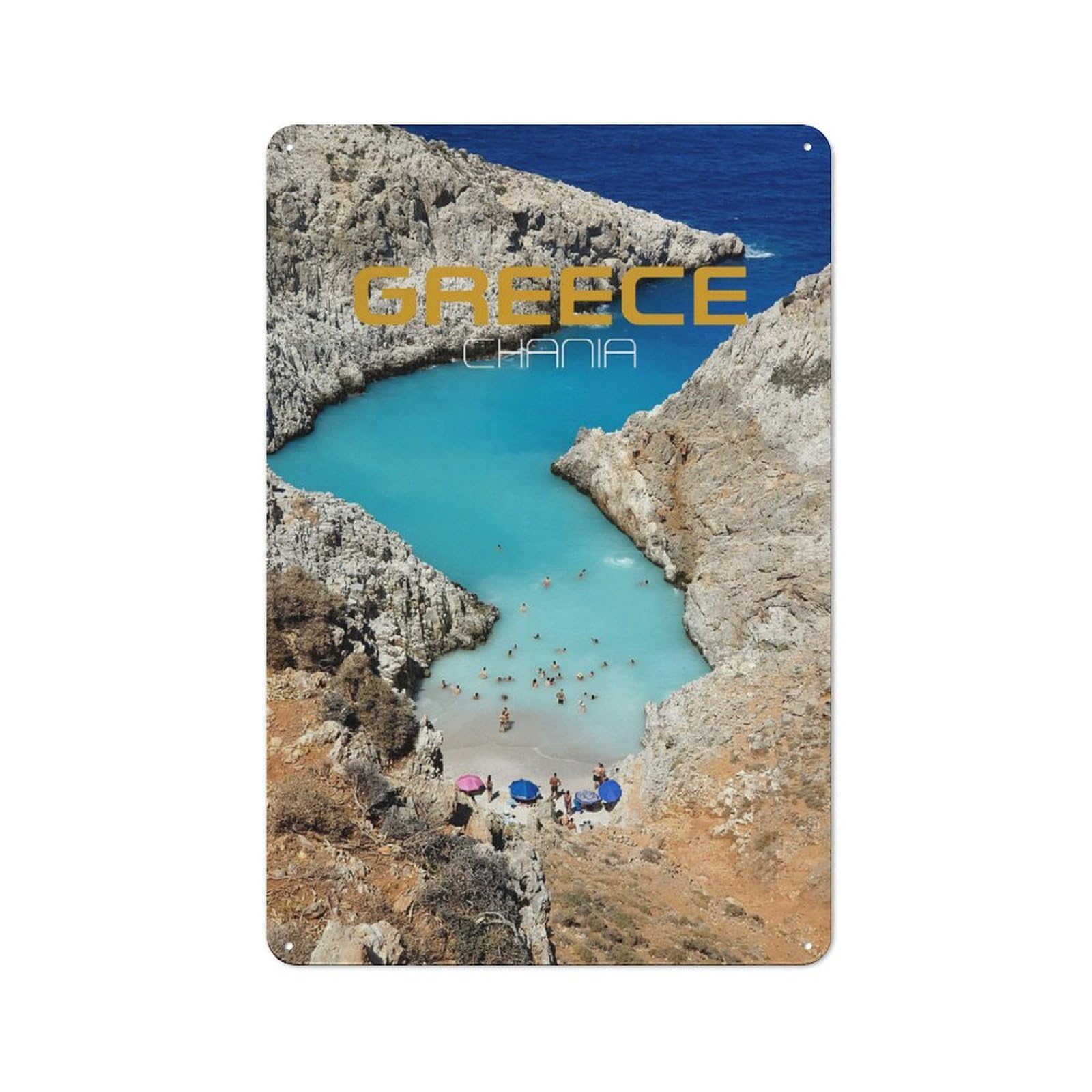 Junmoney Style-2 Tin Wall Plaque 30X20cm With Greece Chania Beach For Studio Or Craft Room, For Home Interiors, Feature Walls And Decorative Displays