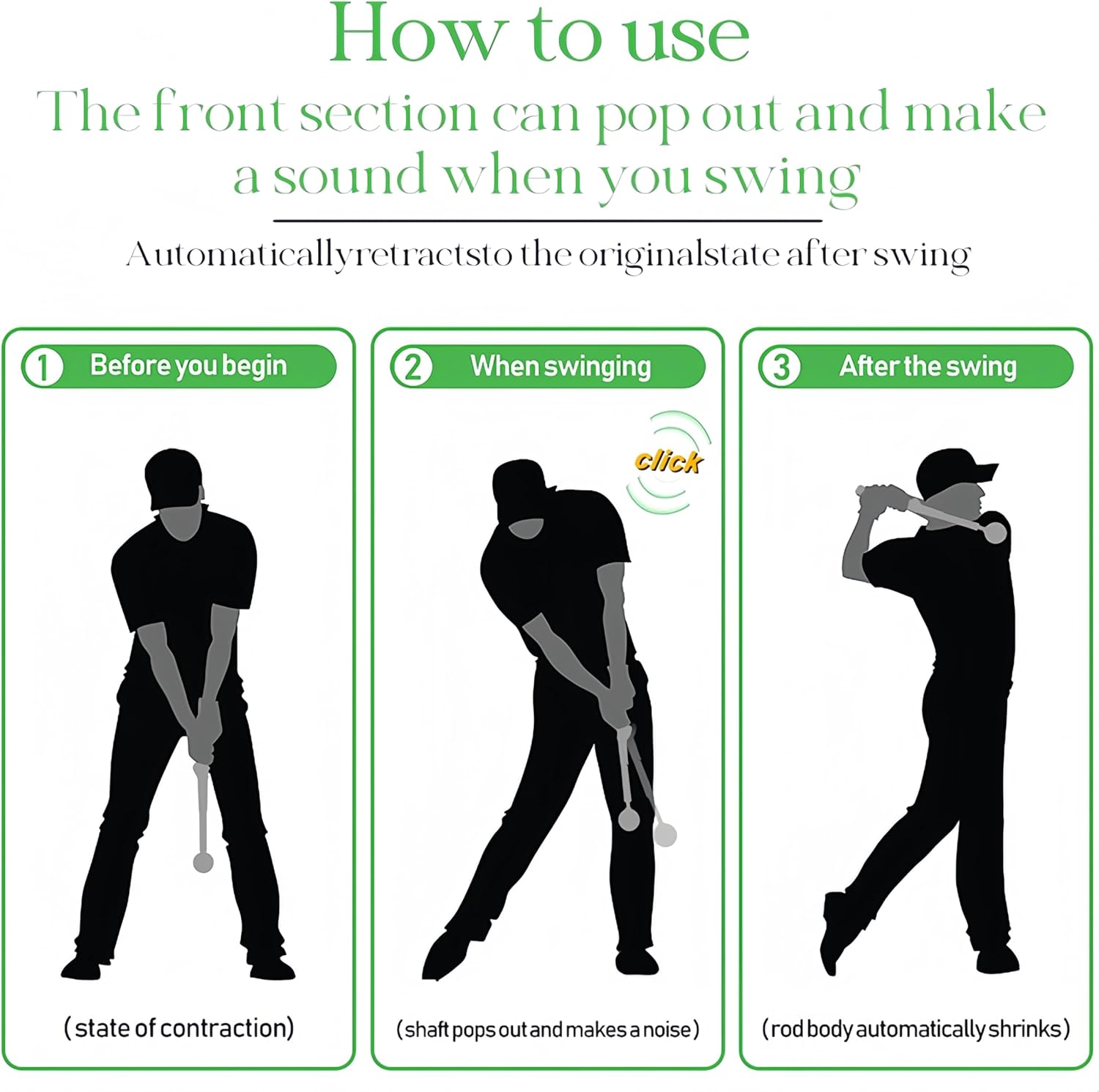 IEKEODI Retractable Golf Swing Trainer, Right-Handed, with Arm Band,(Black) image 3