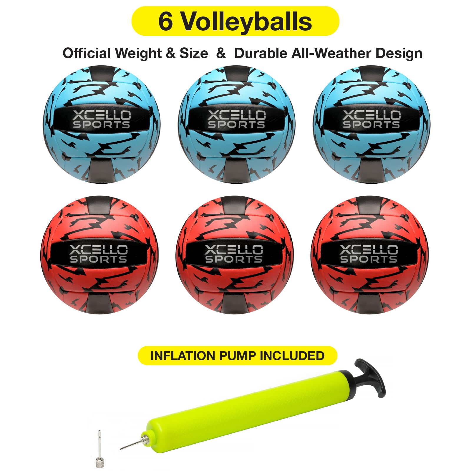 Xcello Sports Volleyball 6 Pack With Pump ASST-4 (Red/Blue Lightning