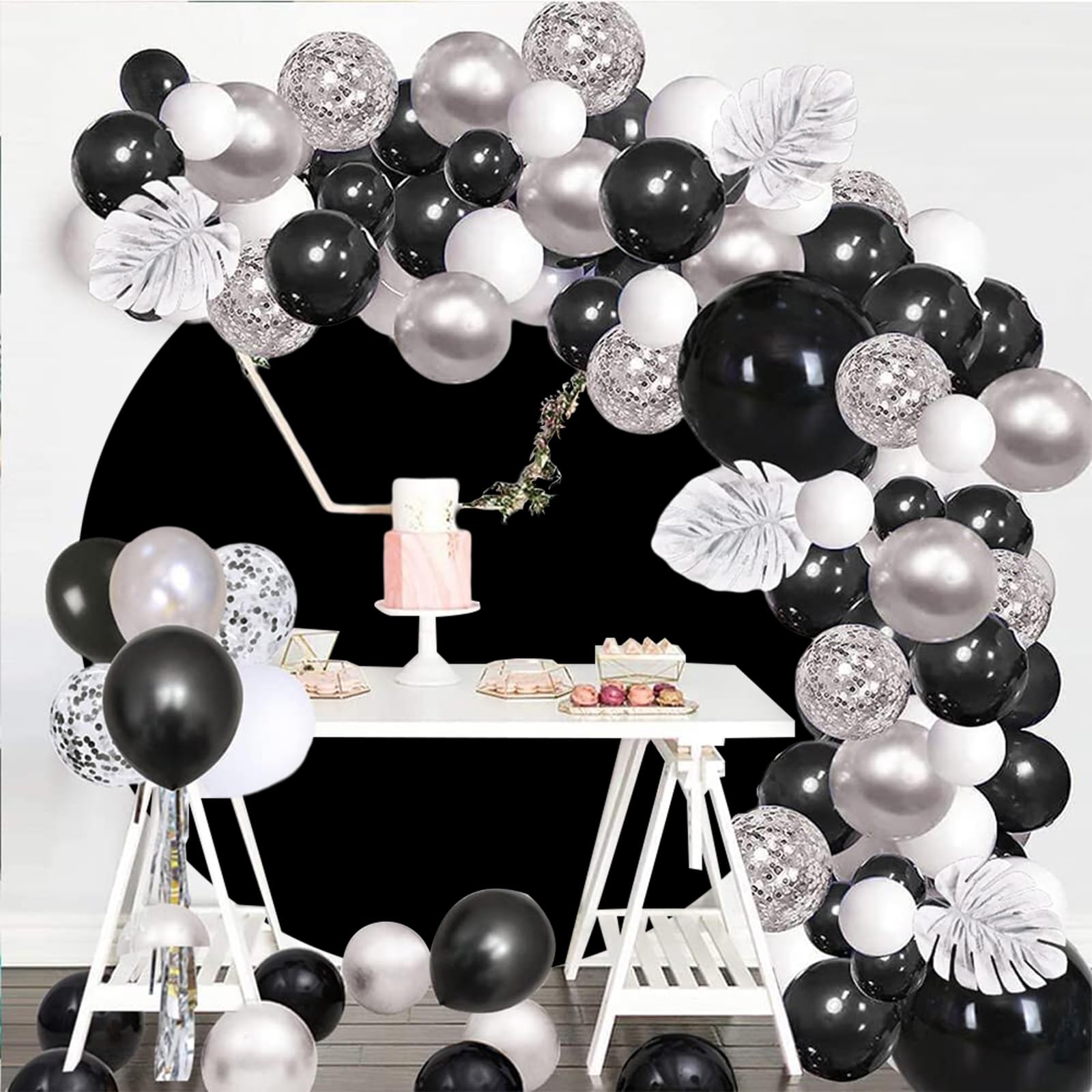 Tinteccer Nero Sfondo Rotondo 180cm Colore Solido Cerchio Compleanno Matrimonio Copertura Puro Nero Bambino Doccia Sposa Fotografia Neonato Ragazzi Ragazze Banner