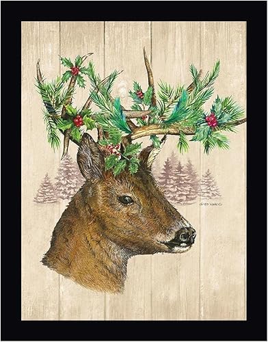 Holiday Deer by Ed Wargo - 28" x 36" Black Framed Canvas Art Print - Ready to Hang