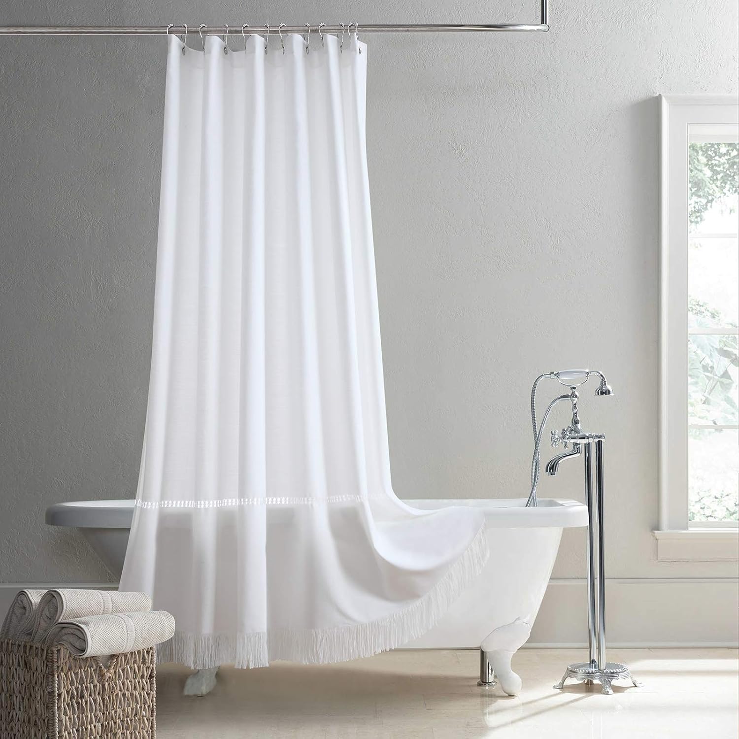 BESTRIPES Extra Long Shower Curtain, 72 x 84 Inch White