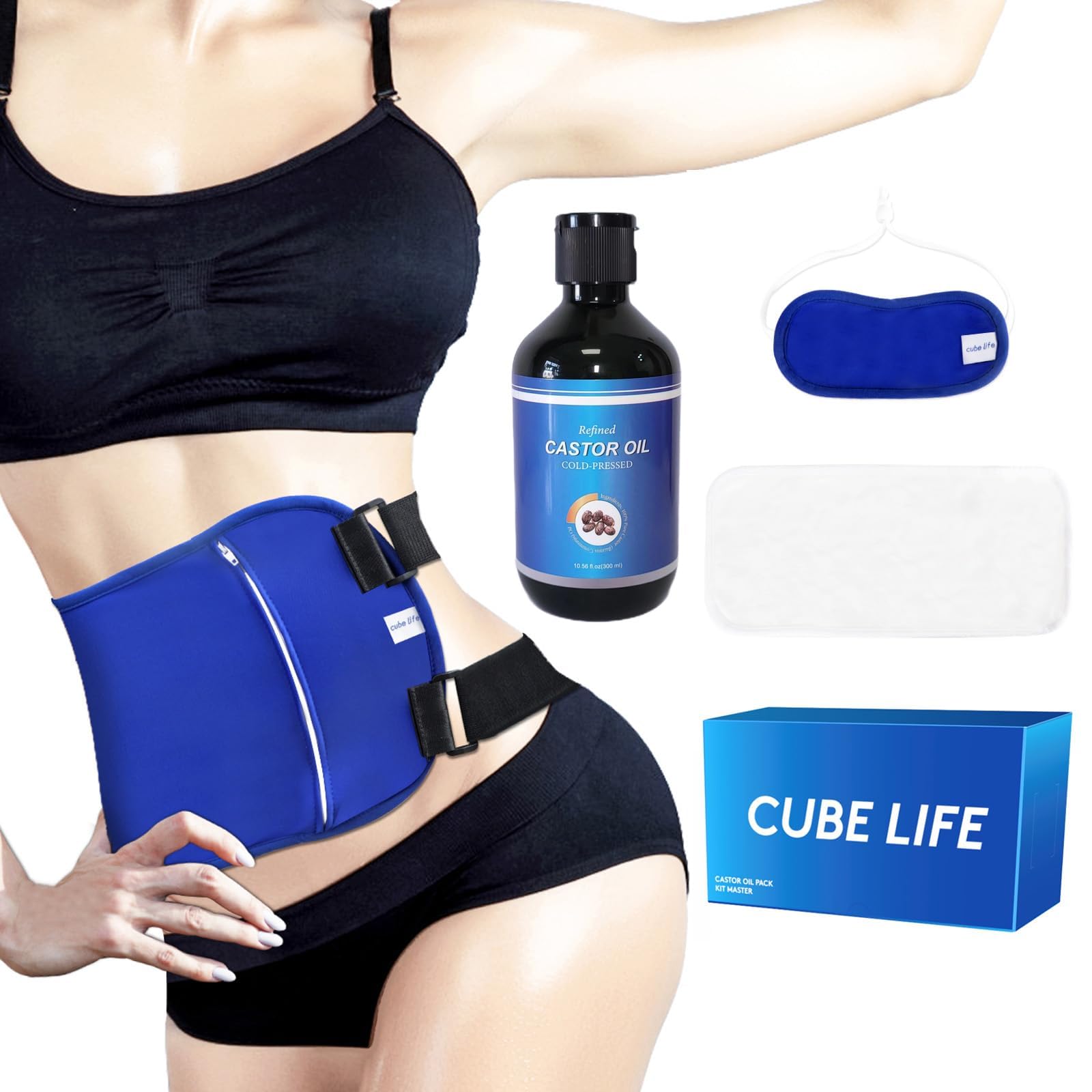 Castor Oil Pack Wrap - 4 Pack Organic Cotton Flannel Castor Oil Packs, Reusable Castor Oil Pads Kit for Liver Detox, Fibroids, Thyroid Neck, Stomach, Castor Oil Compress Wrap