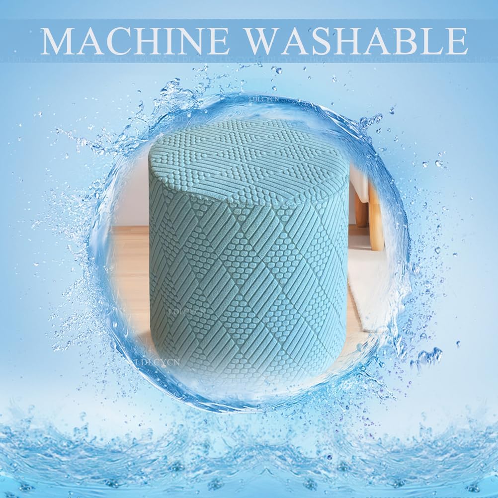 Purple,D35cm*H35cm, Ottoman Cover Round Stretch Foot Stool Cover with Elastic Bottom Knitted Elastic Fabric Ottoman Slipcover Soft Ottoman Stool Protector Cover Removable Washable