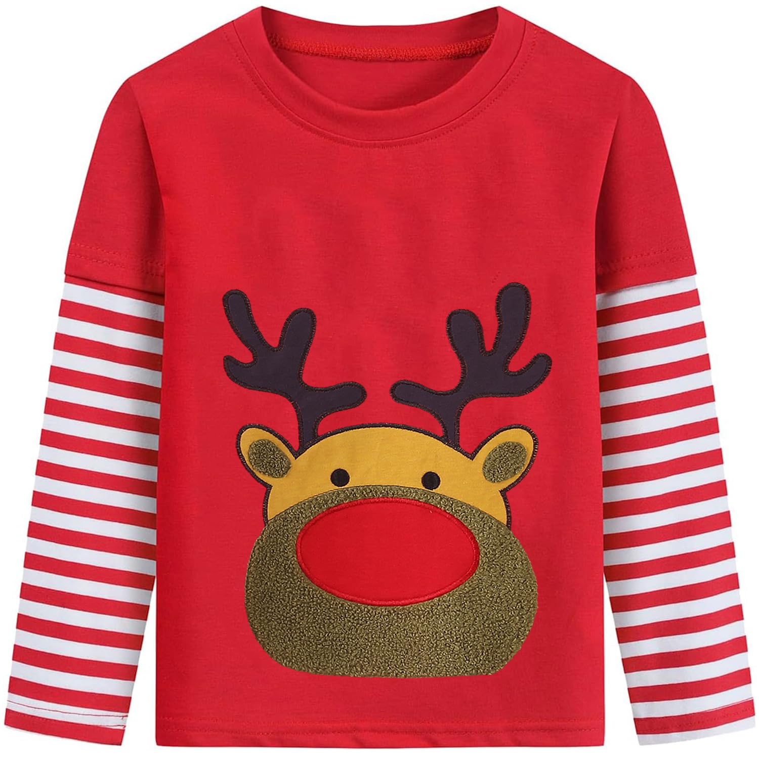 Toddler Boys Girls Christmas Shirts Red White Stripe Long Sleeve Tees Kids Reindeer T-Shirt Ugly Xmas Clothes Tops 2-7 Years