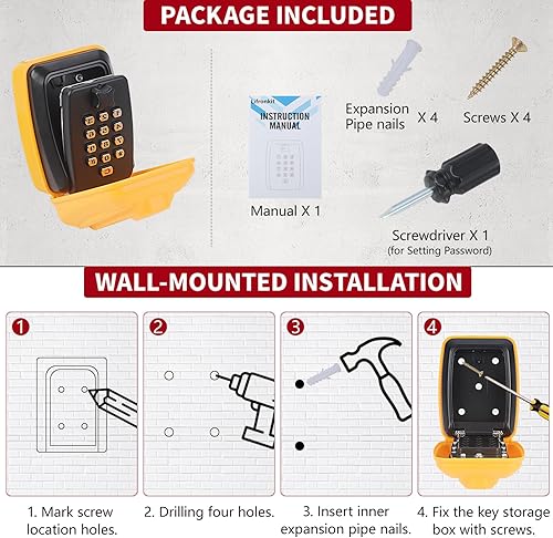 Miniatura 4 de Lifronkit Caja de bloqueo de botón perforador para ventana de automóvil, caja de bloqueo de llave de coche portátil negra con bolsa, resistente e