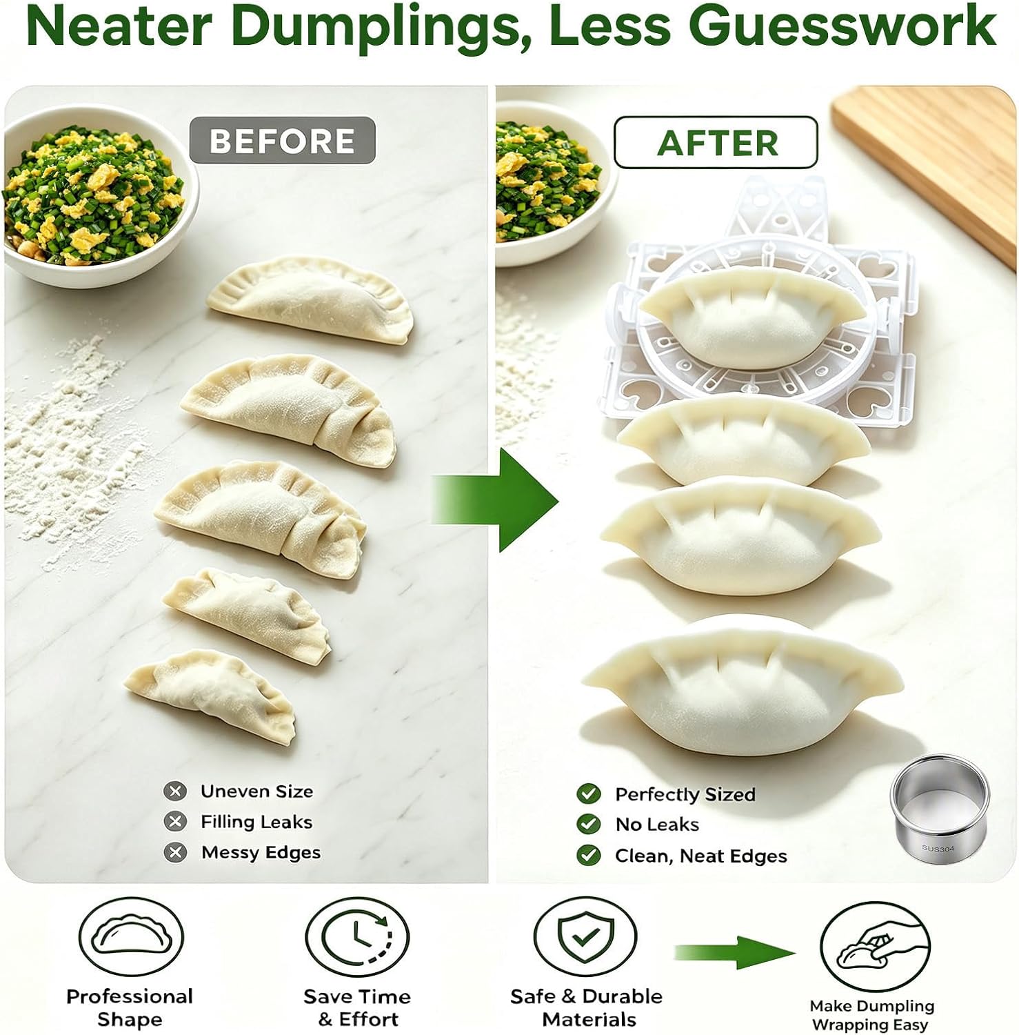8Pcs Dumpling Kit, Adjustable Dumpling Mold, Rolling Pin & Dough Cutter Set