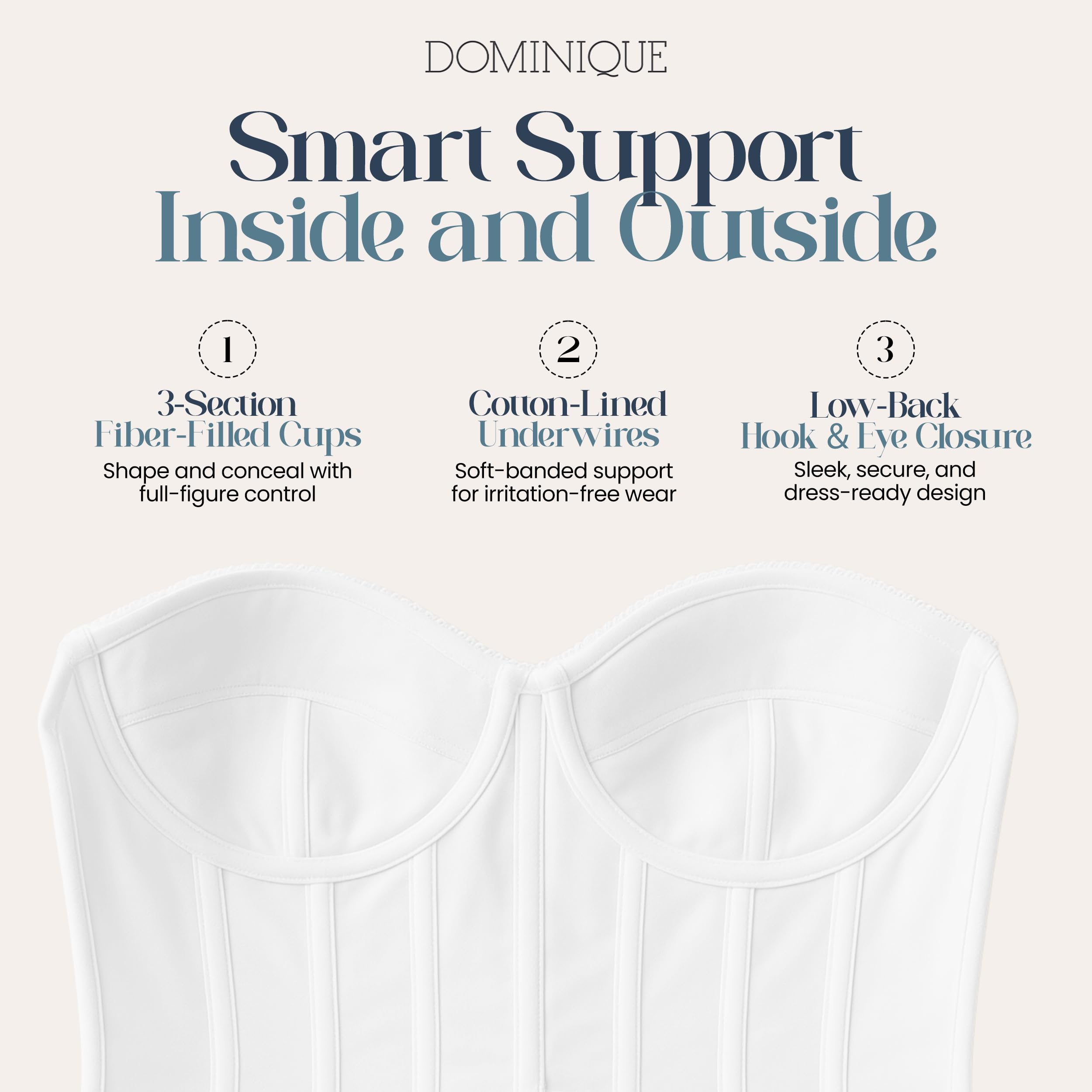 Dominique Women’s Backless Strapless Juliette Satin Longline Bustier Bridal Bra - Picture 16 of 20