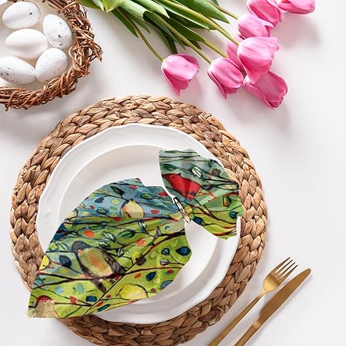 Juego de 6 servilletas de tela coloridas de ramas de pájaro de 20 x 20 pulgadas, servilletas de tela lavables y reutilizables, servilletas de