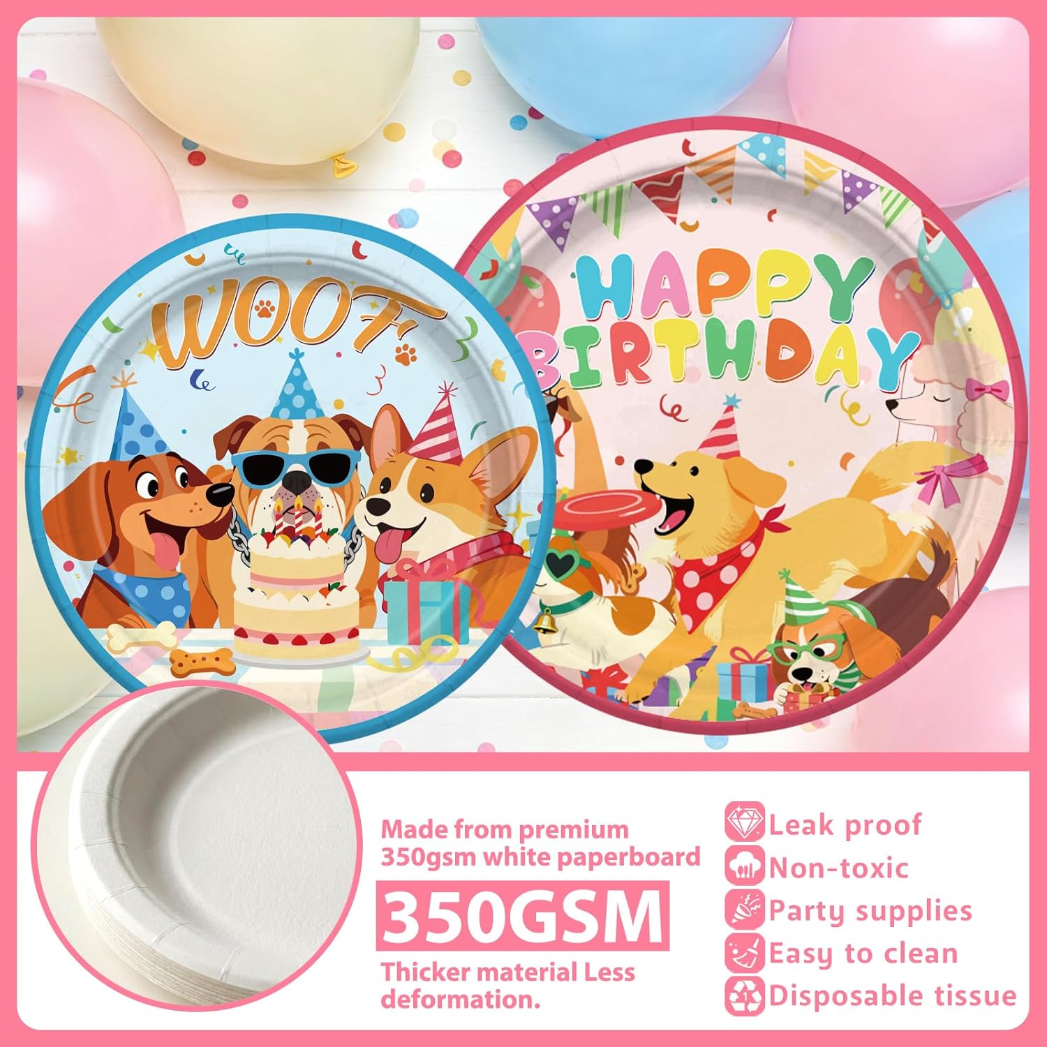 NeoRov 202 Pcs Puppy Birthday Party Decorations Tableware Set - Service 24 Guests - Includes Banner, Cake Topper, Balloons, Plates And Napkins Paper Cup - For Dog Birthday Party Supplies
