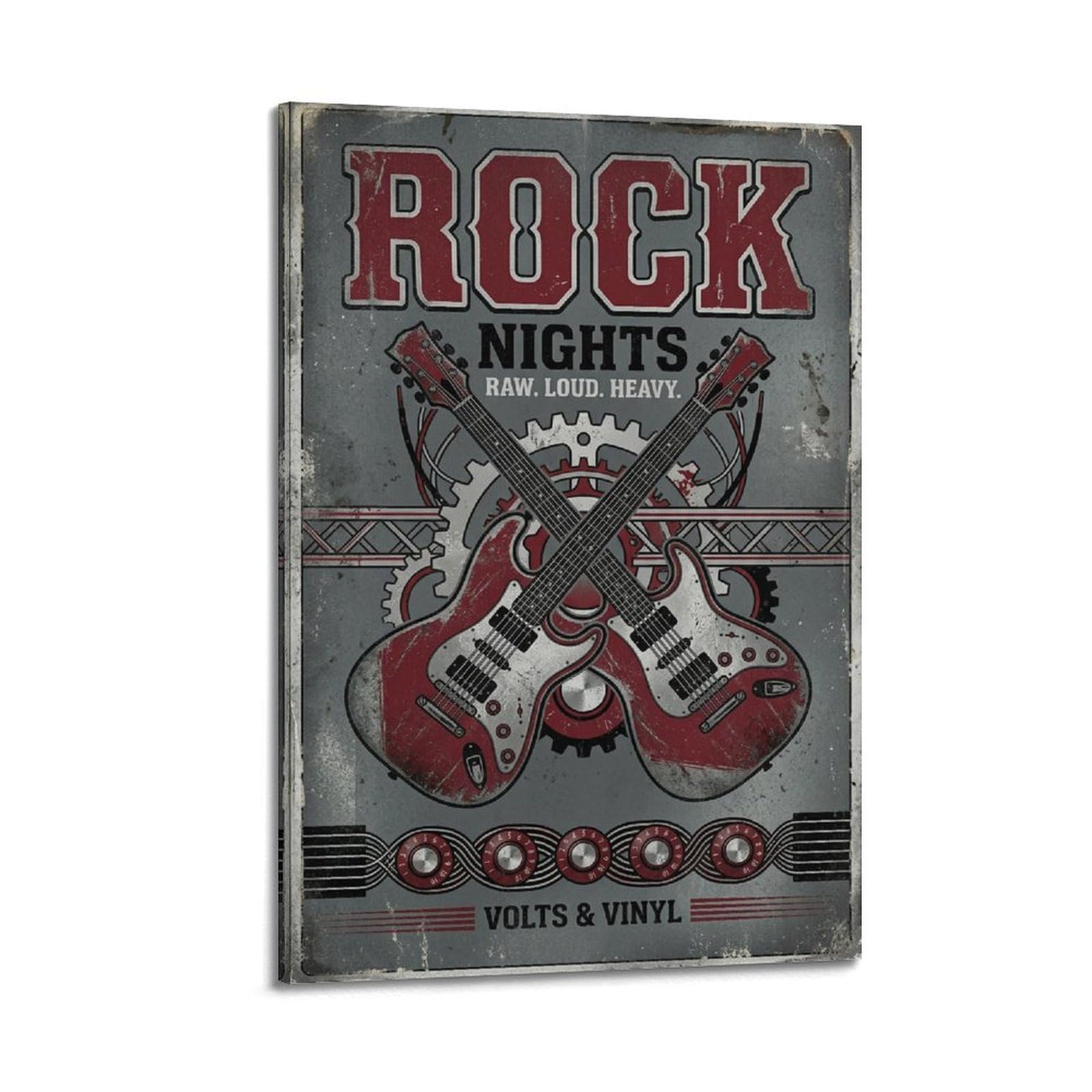 OKNGB Volts & Vinyl - Poster decorativo da parete su tela, stile retrò, con musica hard rock, poster decorativo moderno per camera da letto, per camera da letto, 60 x 90 cm